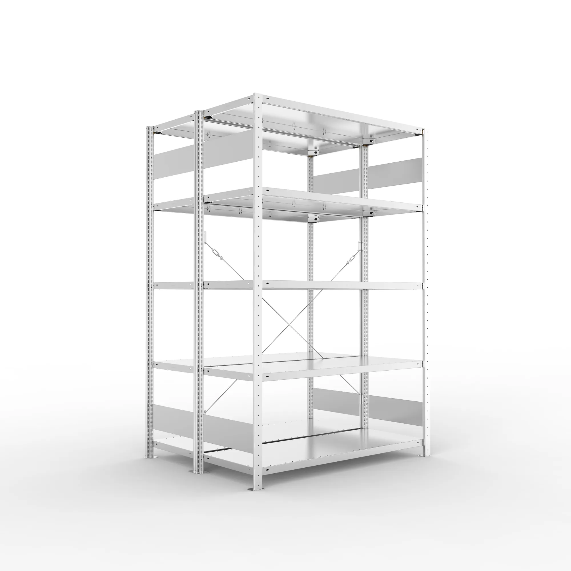 META CLIP S3, Fachbodenregal, Doppel-Grundregal, 2000 x 1300 x 500 mm, Fachlast 230 kg, 5 Ebenen, verzinkt – Ansicht in Blickhöhe
