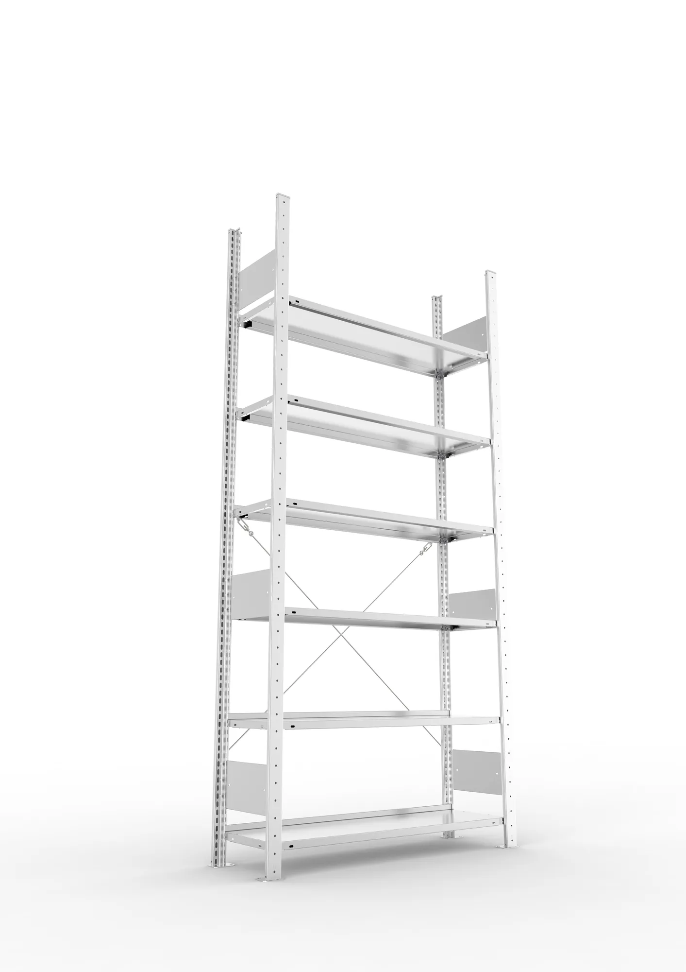 META CLIP COMPACT S3, Büro-Steckregal, Grundregal, 2200 x 1000 x 300 mm, Fachlast 80 kg, 6+0 Ebenen, Endanschlag, verzinkt – Ansicht von unten