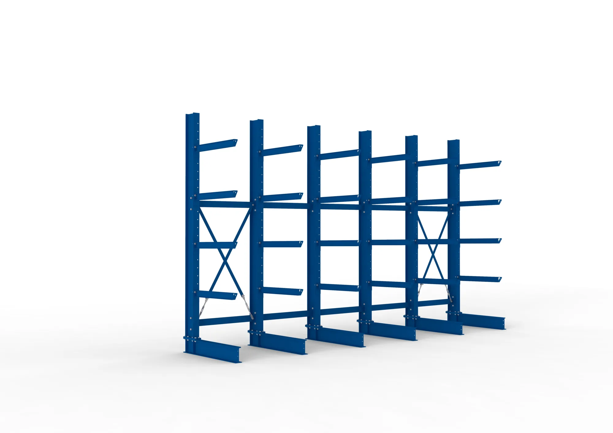 META MULTISTRONG H, Kragarmregal, 5 Felder, 3000 x 5000 x 800 mm, Armlast 630 kg, einseitig, 4+1 Ebenen – Ansicht in Blickhöhe