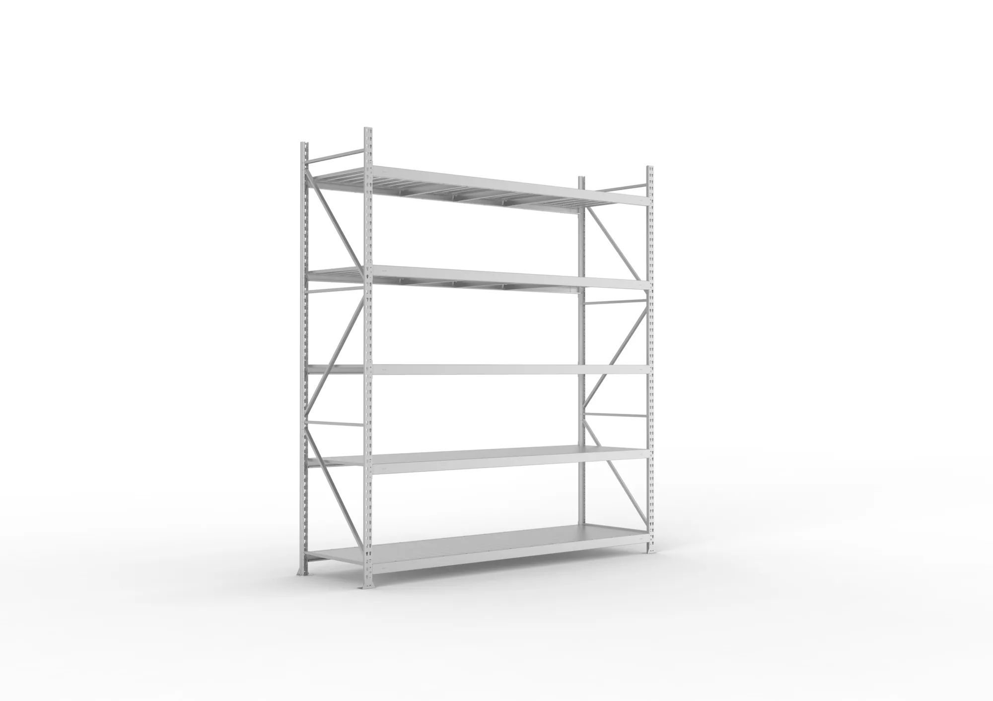 META MINI-RACK, Weitspannregal, Grundregal, 3000 x 2600 x 800 mm, Fachlast 490 kg, Stahlpaneelböden, 5 Ebenen – Ansicht in Blickhöhe
