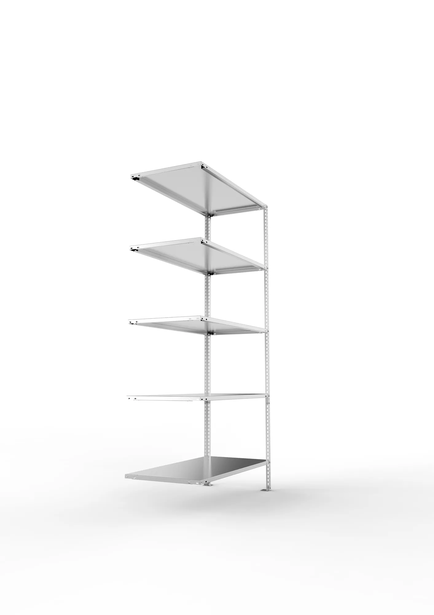 META FIX, Fachbodenregal, Anbauregal, 2000 x 1000 x 500 mm, Fachlast 80 kg, 5 Ebenen, verzinkt – Seitenansicht