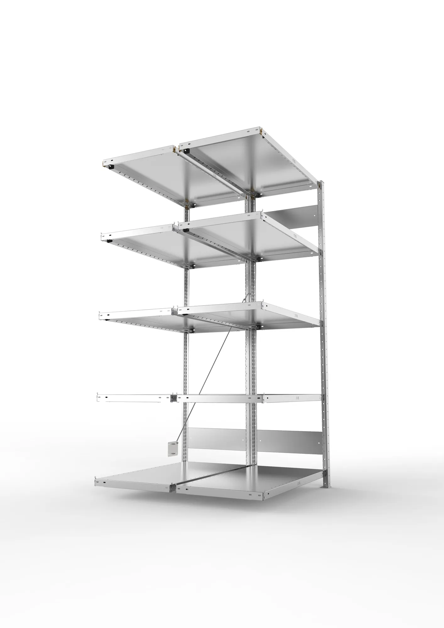 META CLIP, Fachbodenregal, Doppel-Anbauregal, 2000 x 1000 x 500 mm, Fachlast 230 kg, 5 Ebenen, verzinkt – Seitenansicht