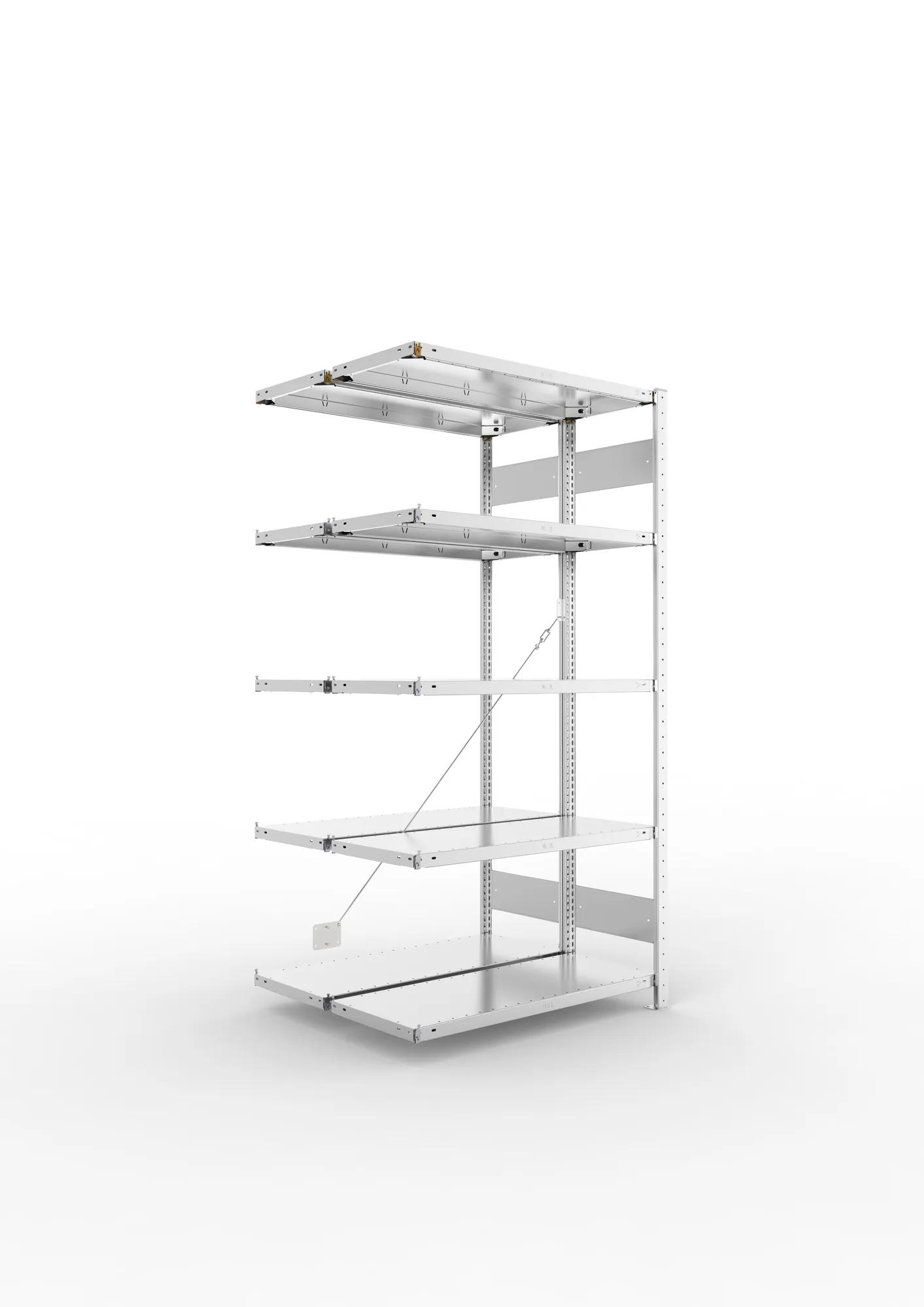 META CLIP, Fachbodenregal, Doppel-Anbauregal, 2000 x 1000 x 400 mm, Fachlast 150 kg, 5 Ebenen, verzinkt – Ansicht in Blickhöhe
