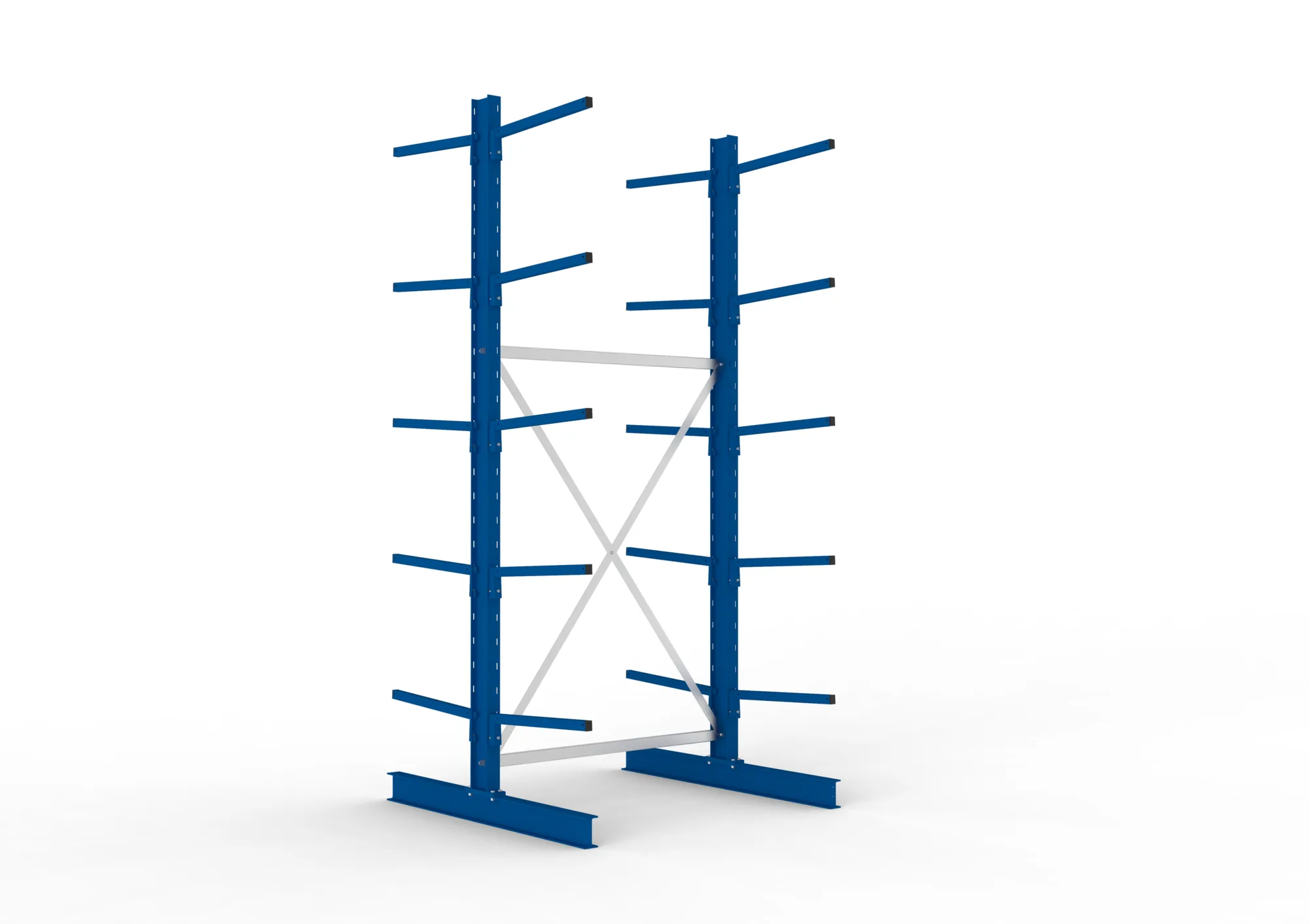 META MULTISTRONG L, Kragarmregal, Grundregal, 3000 x 1300 x 600 mm, Armlast 140 kg, doppelseitig, 5+1 Ebenen – Ansicht in Blickhöhe