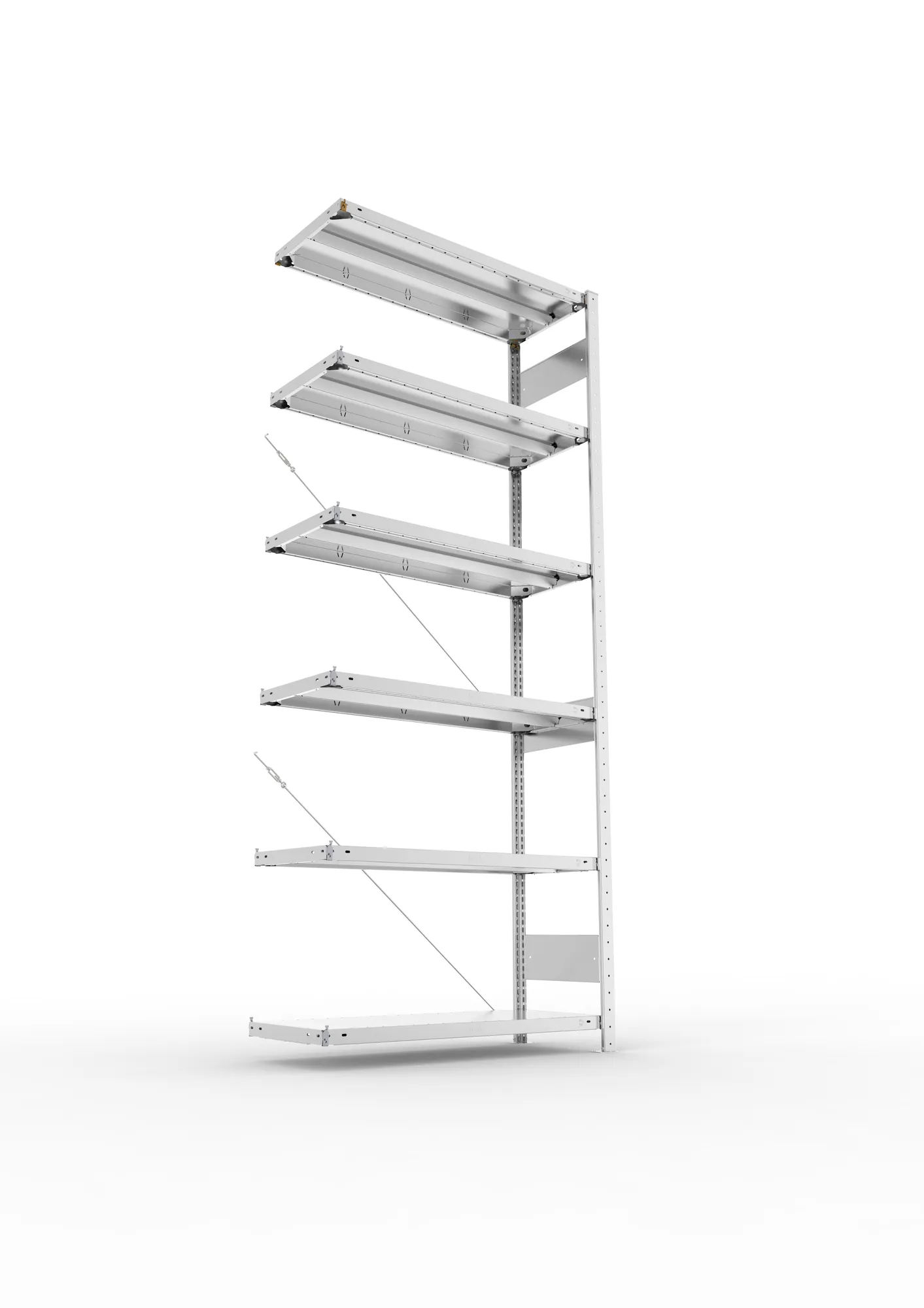META CLIP, Fachbodenregal, Anbauregal, 2500 x 1000 x 400 mm, Fachlast 330 kg, 6 Ebenen, verzinkt – Ansicht von unten