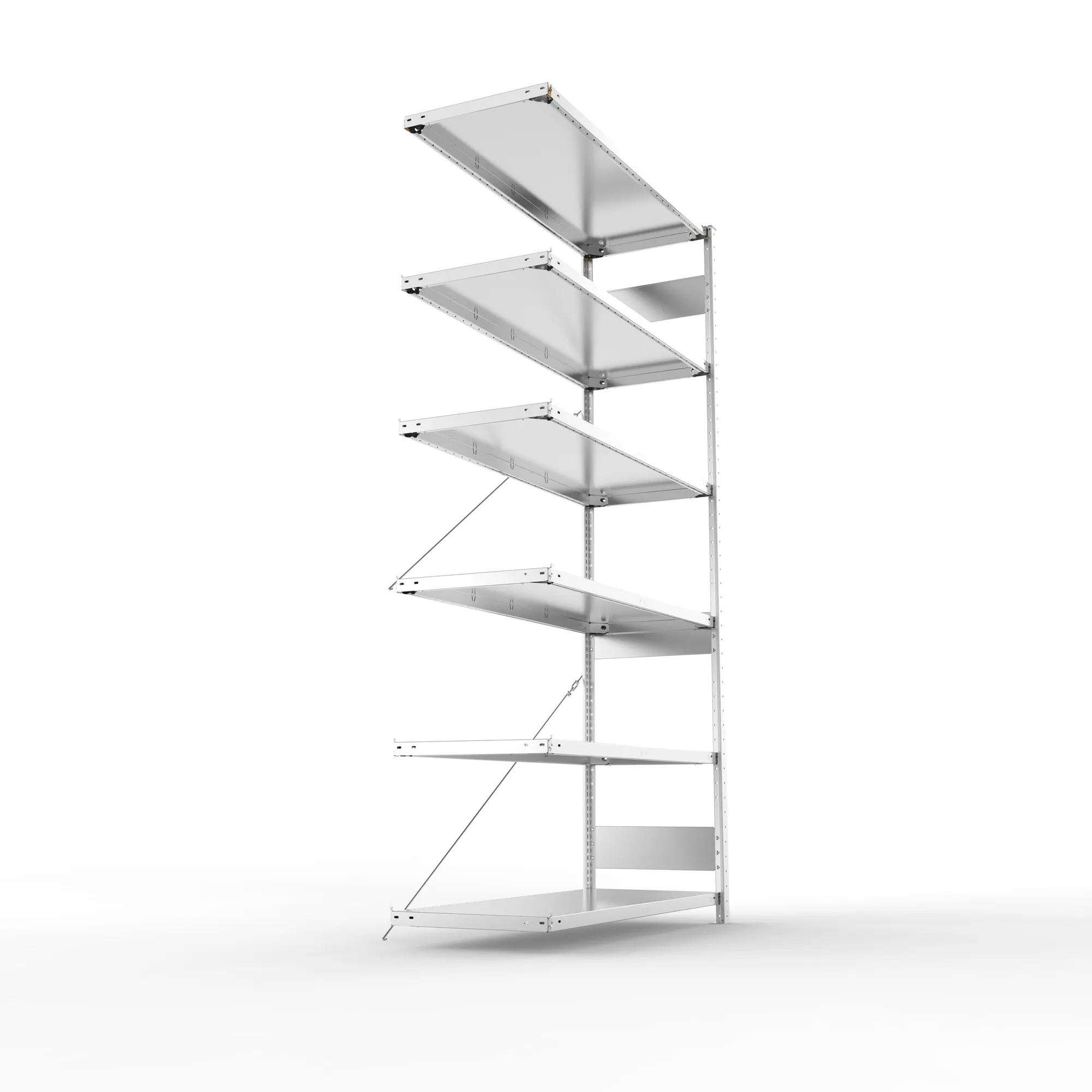 META CLIP S3, Fachbodenregal, Anbauregal, 2500 x 1300 x 500 mm, Fachlast 150 kg, 6 Ebenen, verzinkt – Seitenansicht