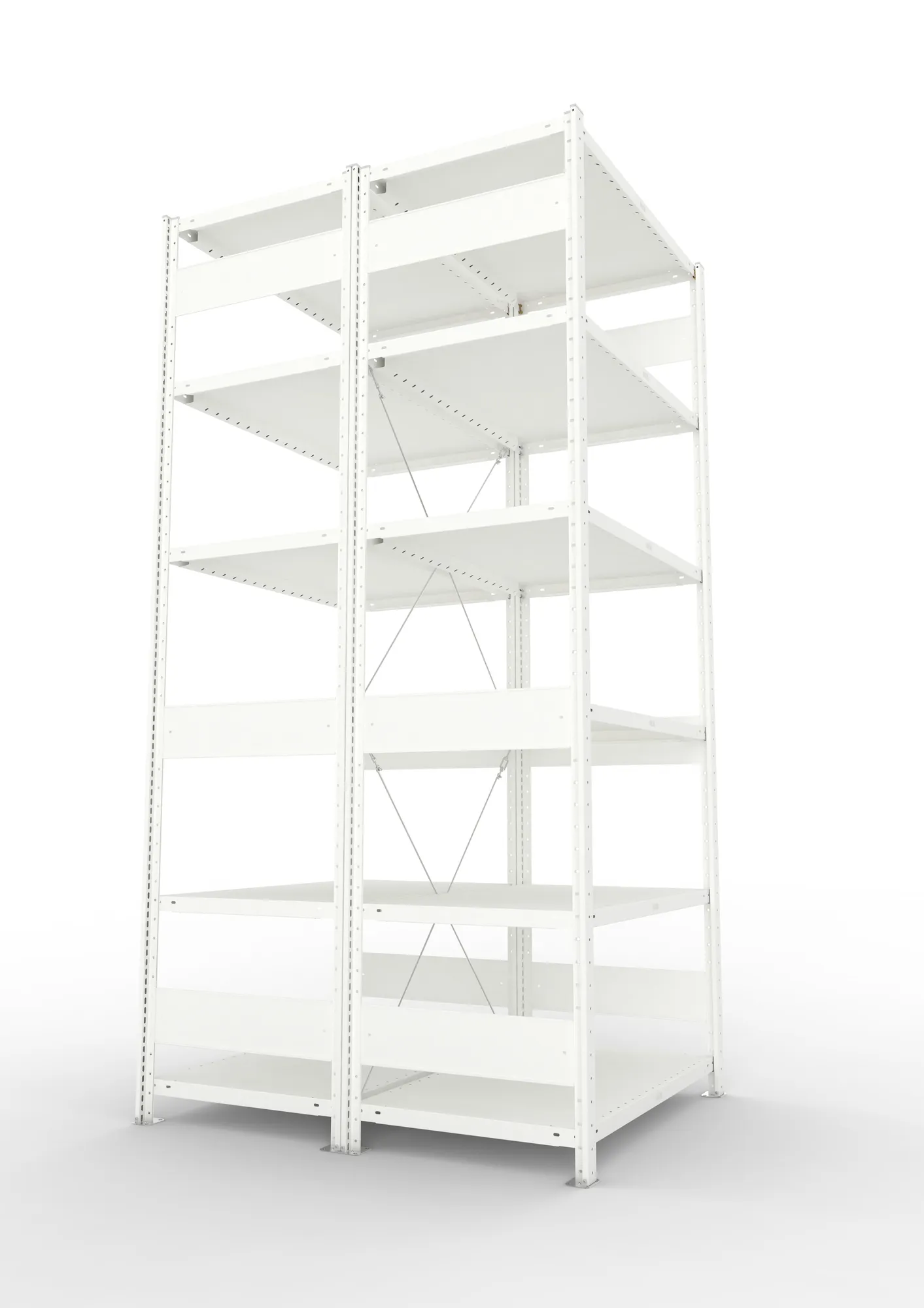 META CLIP, Fachbodenregal, Doppel-Grundregal, 2500 x 1000 x 600 mm, Fachlast 230 kg, 6 Ebenen, RAL 7035 – Seitenansicht