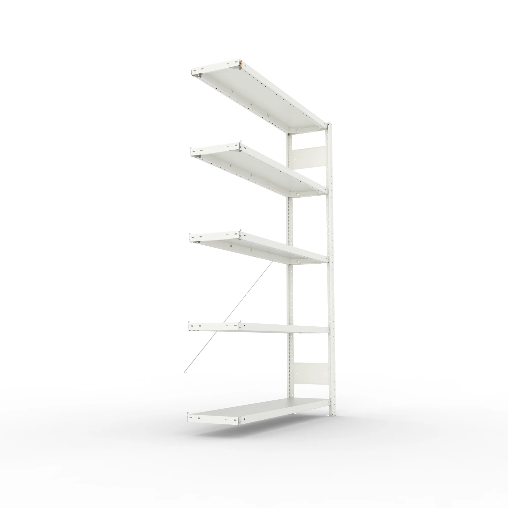 META CLIP, Fachbodenregal, Anbauregal, 2000 x 1300 x 300 mm, Fachlast 230 kg, 5 Ebenen, RAL 7035 – Seitenansicht