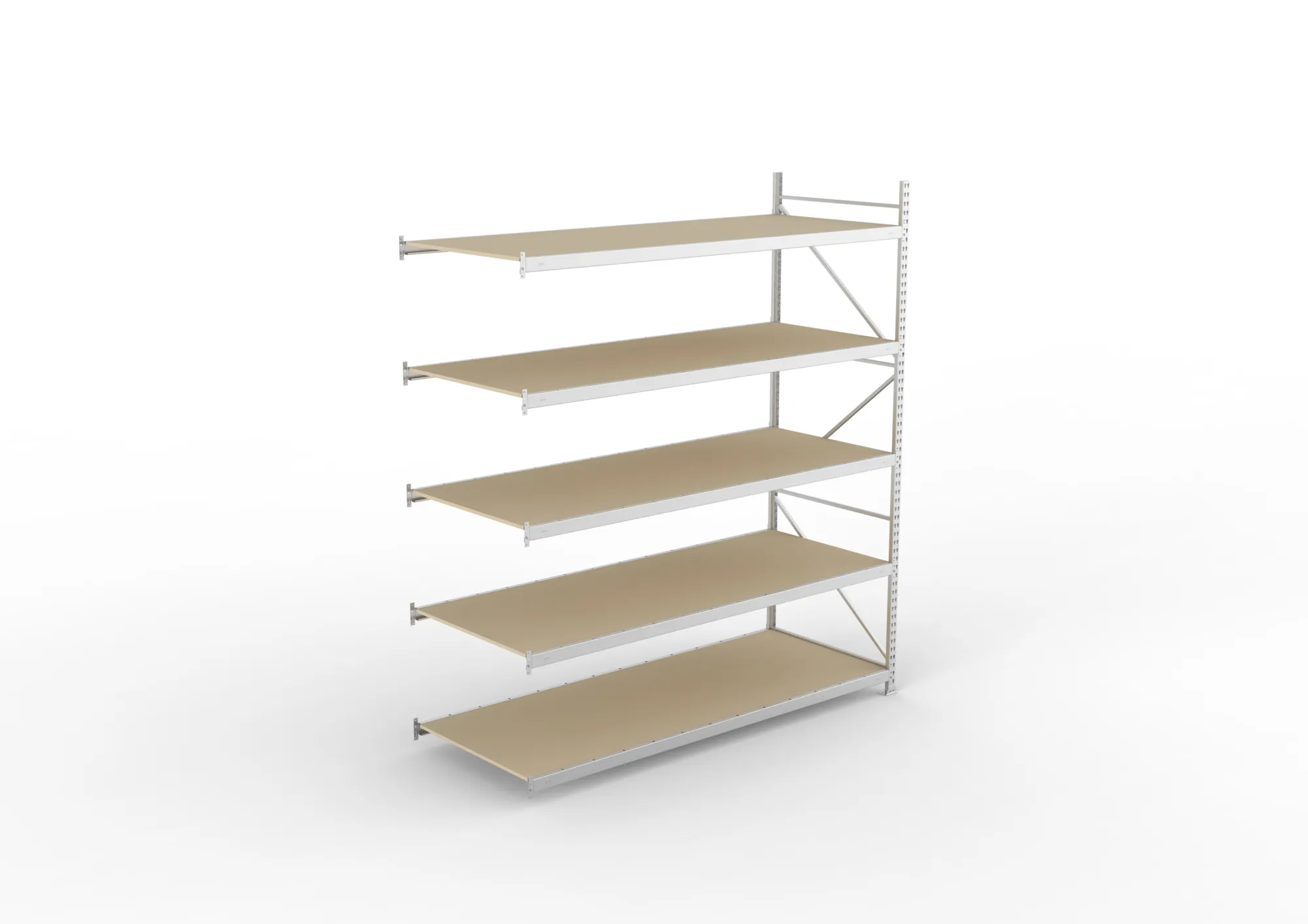 META MINI-RACK, Weitspannregal, Anbauregal, 3000 x 2600 x 1050 mm, Fachlast 490 kg, Spanplattenböden, 5 Ebenen – Ansicht von oben