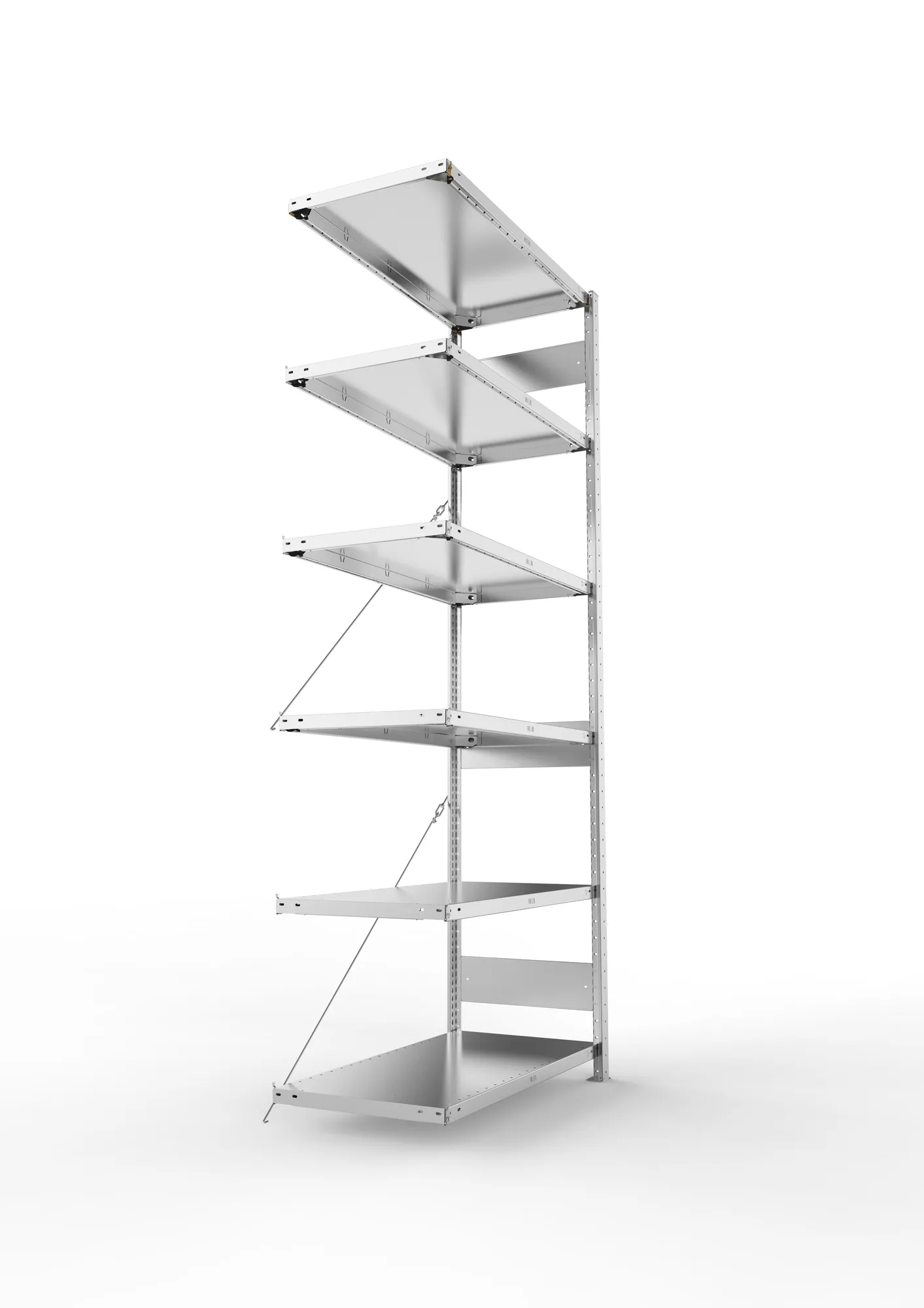 META CLIP, Fachbodenregal, Anbauregal, 2500 x 1000 x 500 mm, Fachlast 150 kg, 6 Ebenen, verzinkt – Seitenansicht