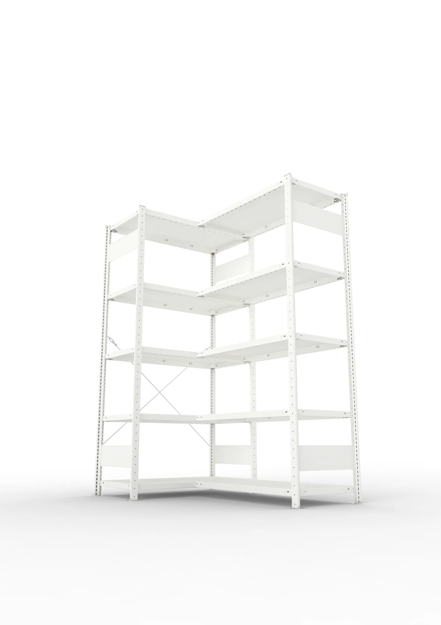 META CLIP, Eckregal, 2000 x 1000 x 500 mm, Fachlast 100 kg, 5 Ebenen, RAL 7035 – Ansicht von unten