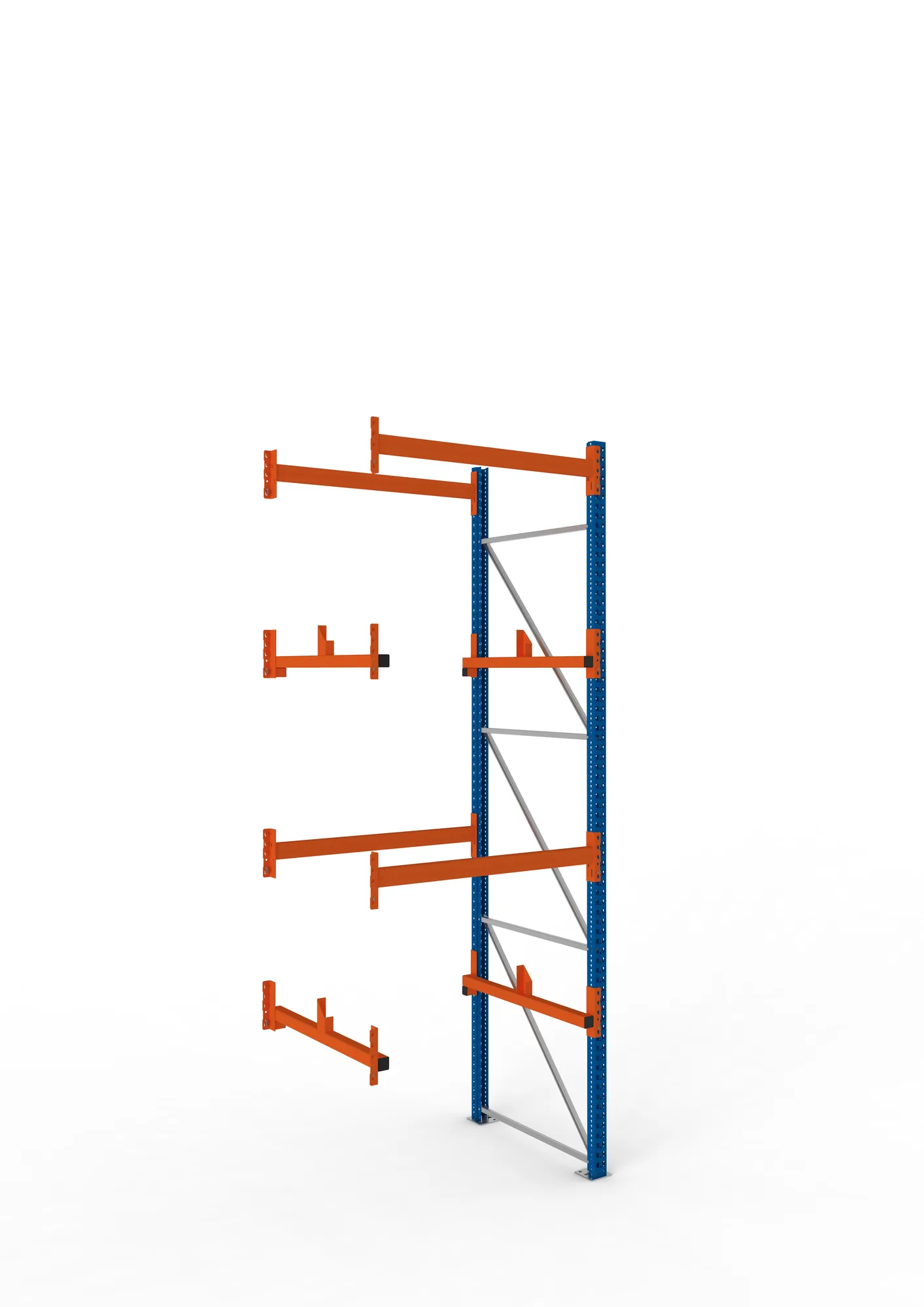 META MULTIPAL, Kabeltrommelregal, Anbauregal, 3800 x 1300 x 1100 mm, Feldlast 4000 kg, 2 Ebenen, Typ 1, RAL 5010 – Ansicht in Blickhöhe