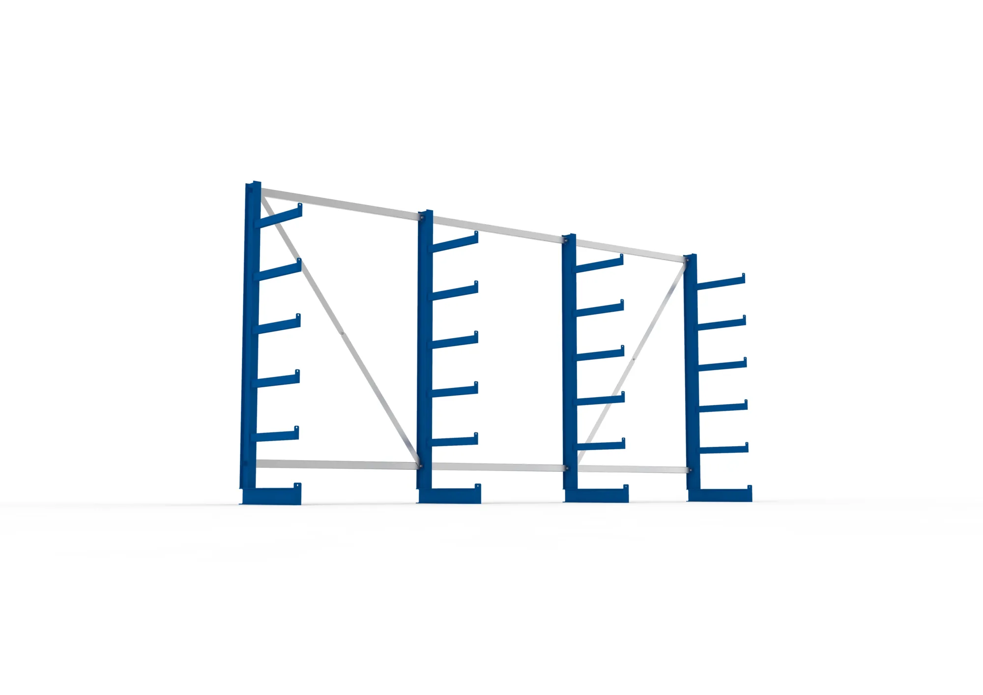 META ATLAS ST, Kragarmregal, 3 Felder, 2000 x 4050 x 500 mm, Armlast 200 kg, einseitig, 5+1 Ebenen – Ansicht von unten