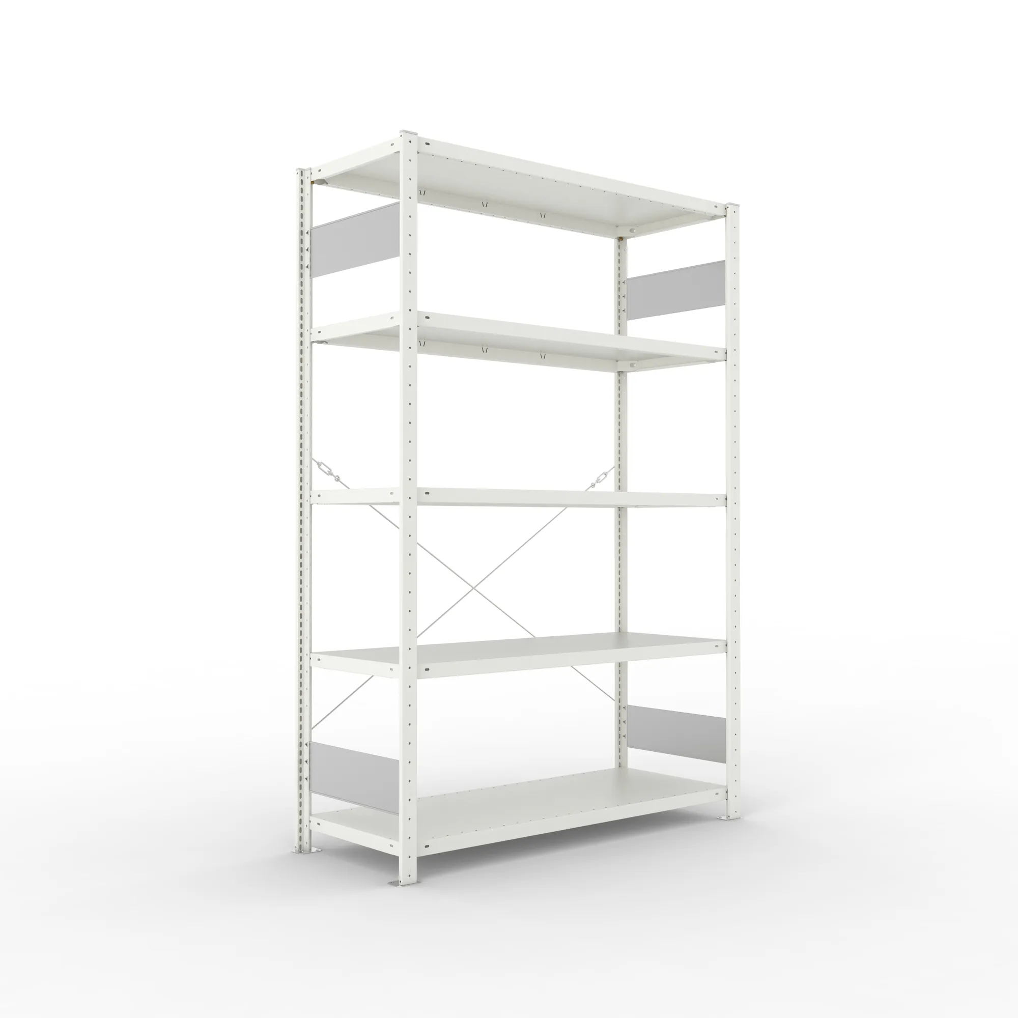 META CLIP S3, Fachbodenregal, Grundregal, 2000 x 1300 x 500 mm, Fachlast 230 kg, 5 Ebenen, RAL 7035 – Ansicht in Blickhöhe