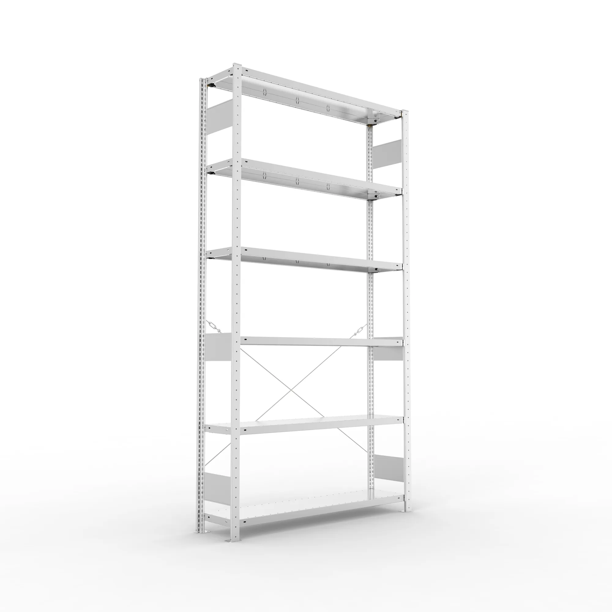 META CLIP S3, Fachbodenregal, Grundregal, 2500 x 1300 x 300 mm, Fachlast 230 kg, 6 Ebenen, verzinkt – Ansicht in Blickhöhe