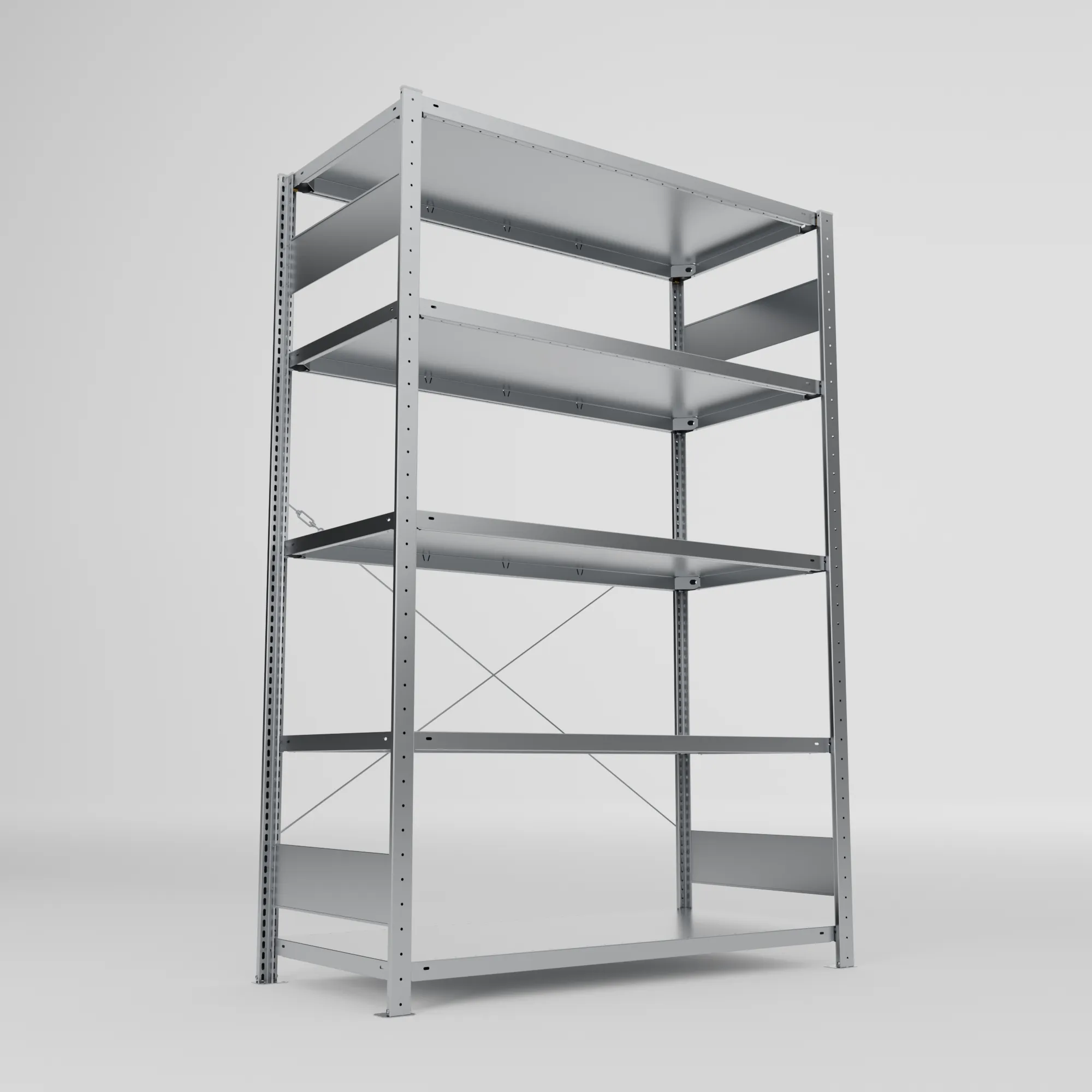 META CLIP S3, Fachbodenregal, Grundregal, 2000 x 1300 x 600 mm, Fachlast 150 kg, 5 Ebenen, verzinkt – Ansicht von unten