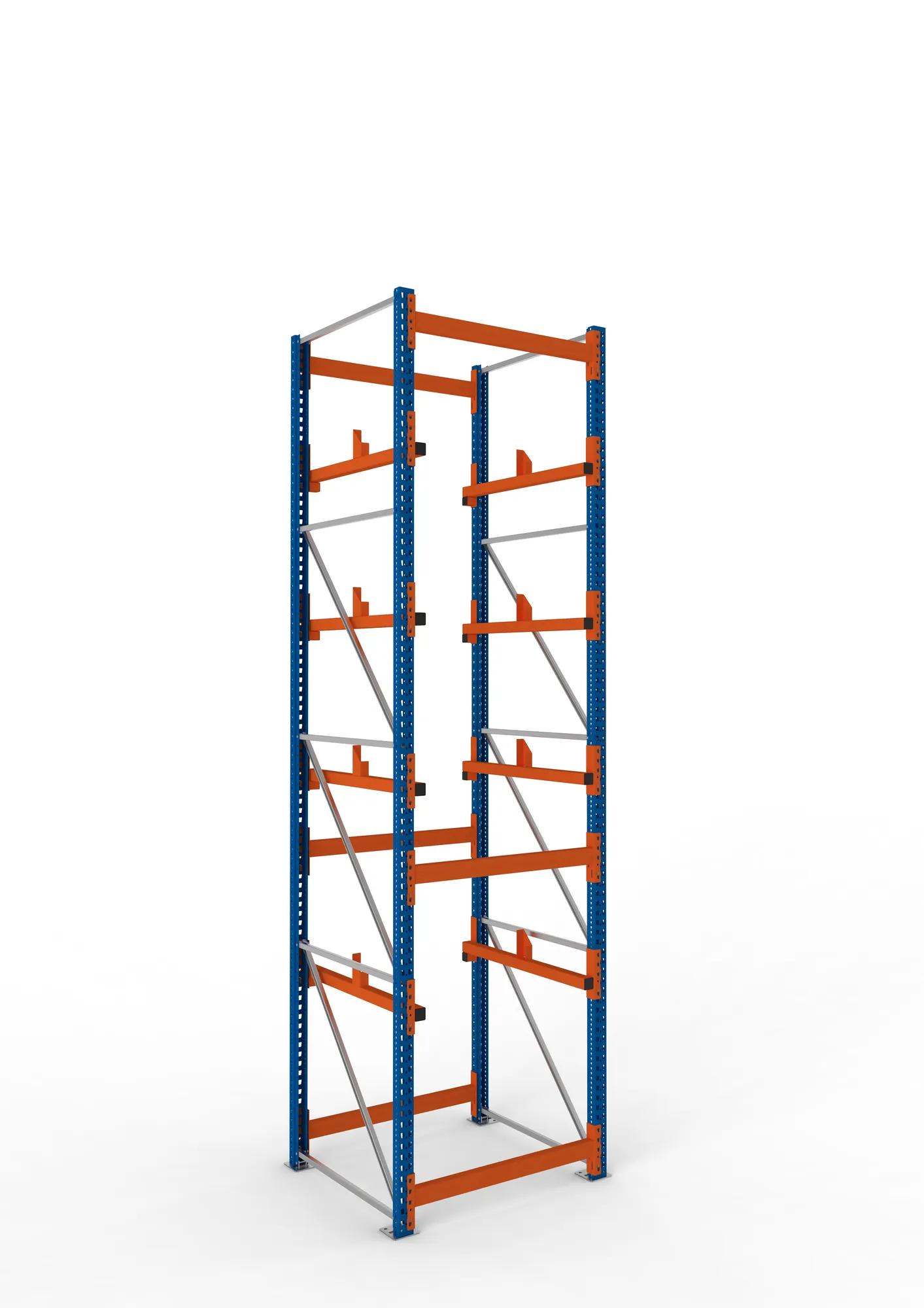 META MULTIPAL, Kabeltrommelregal, Grundregal, 4400 x 1100 x 1100 mm, Feldlast 5500 kg, 2 Ebenen, Typ 1, RAL 5010 – Ansicht in Blickhöhe