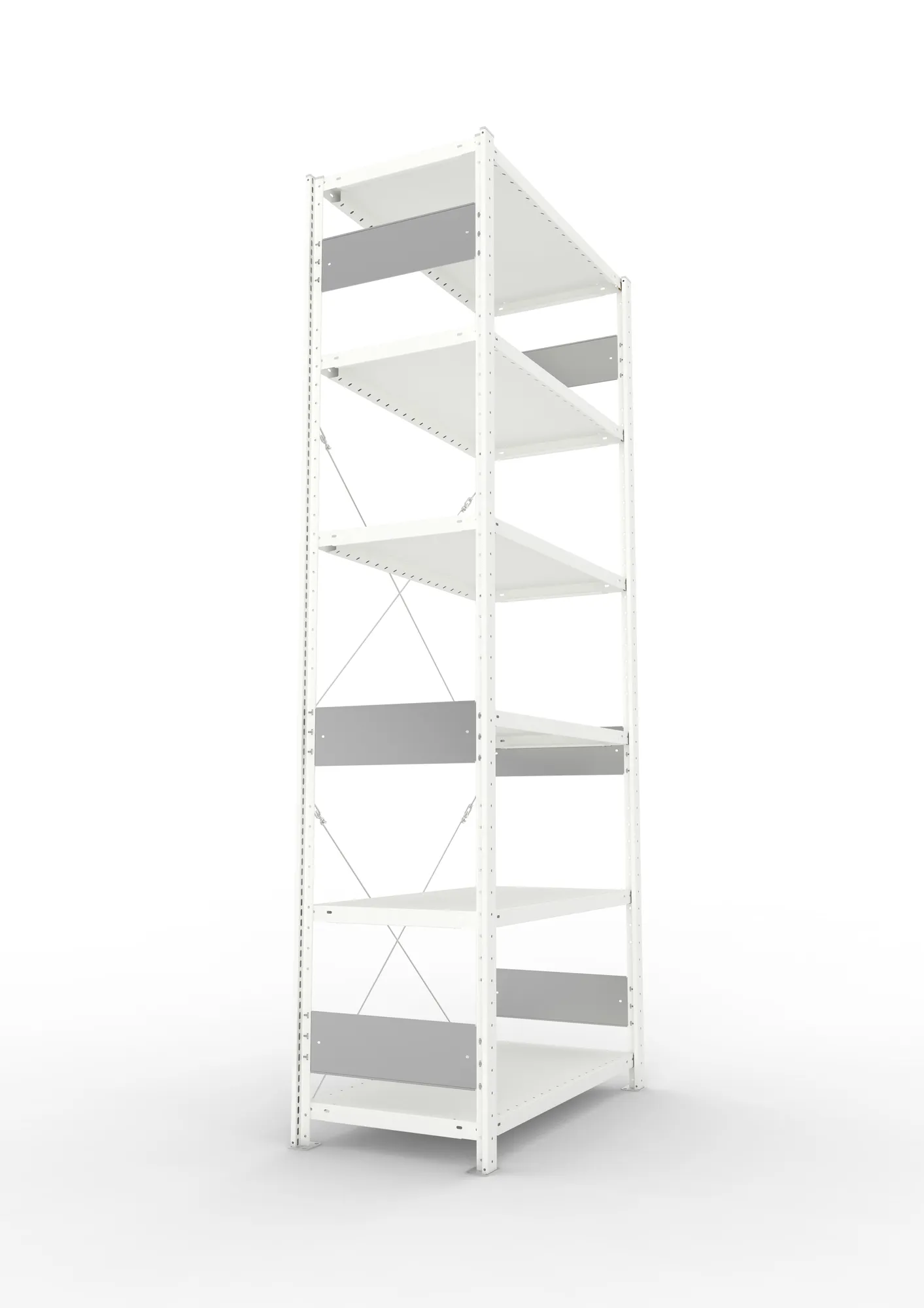 META CLIP S3, Fachbodenregal, Grundregal, 2500 x 1000 x 500 mm, Fachlast 230 kg, 6 Ebenen, RAL 7035 – Seitenansicht
