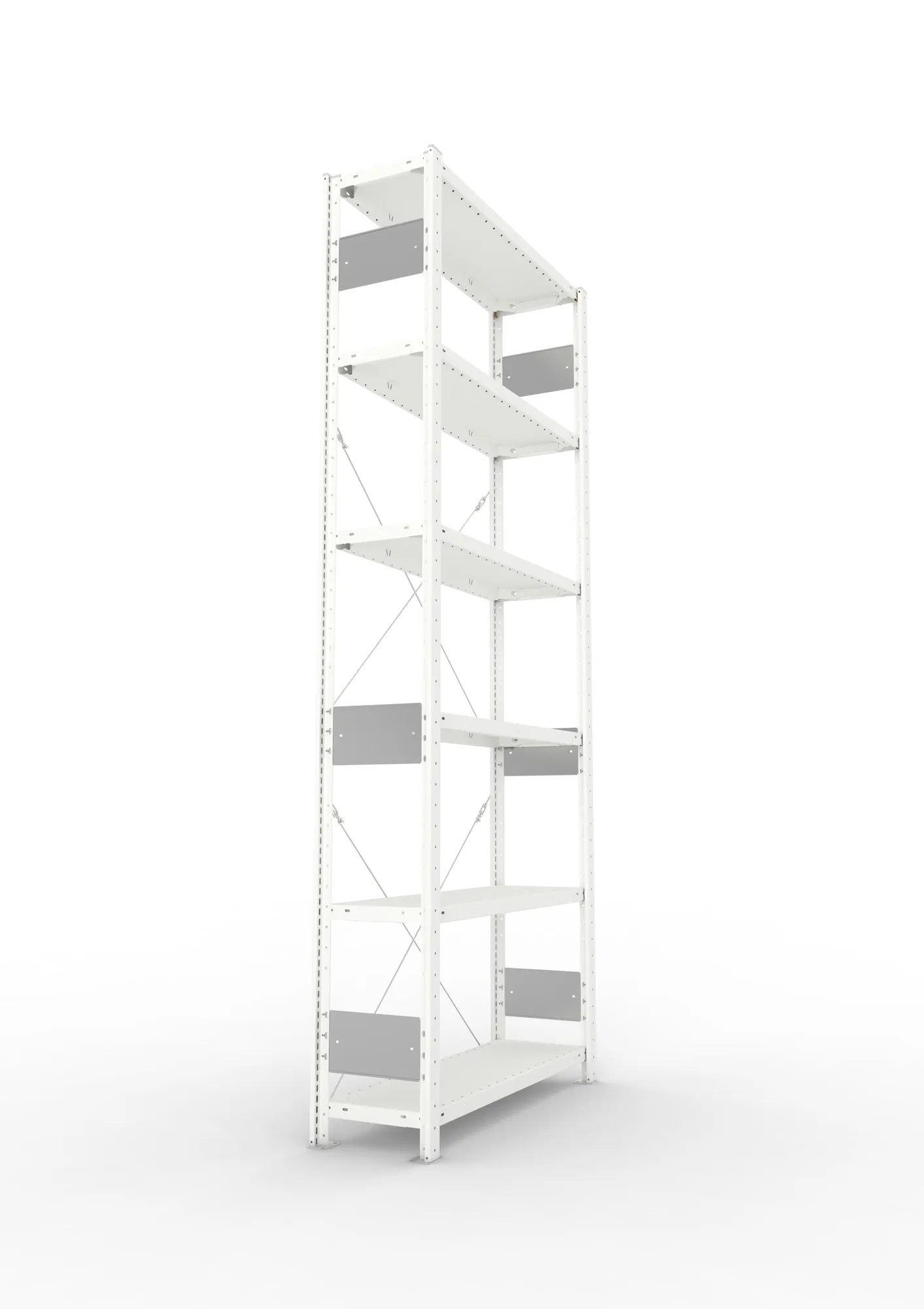 META CLIP S3, Fachbodenregal, Grundregal, 2500 x 1000 x 300 mm, Fachlast 150 kg, 6 Ebenen, RAL 7035 – Seitenansicht