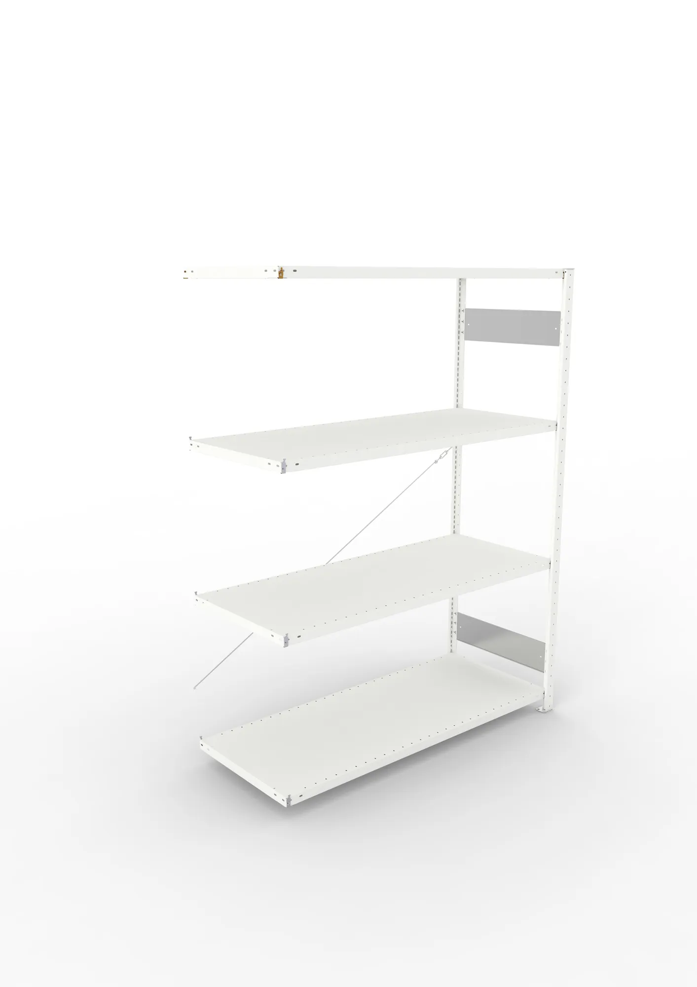 META CLIP S3, Fachbodenregal, Anbauregal, 2000 x 1500 x 600 mm, Fachlast 200 kg, 4 Ebenen, RAL 7035 – Ansicht von oben