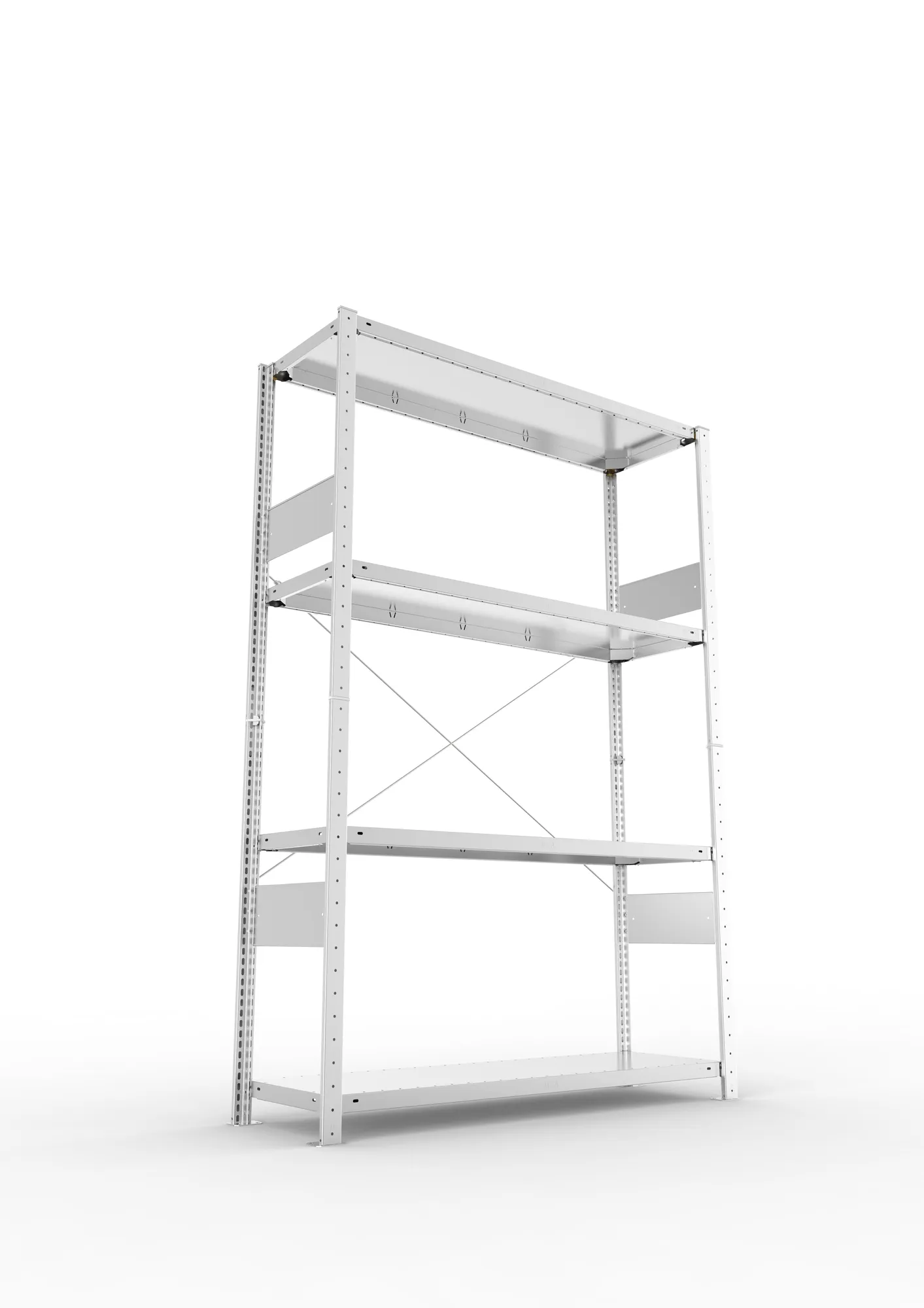 META CLIP SPLIT, Fachbodenregal, Grundregal, 2000 x 1300 x 400 mm, Fachlast 150 kg, 4 Ebenen, verzinkt – Ansicht von unten