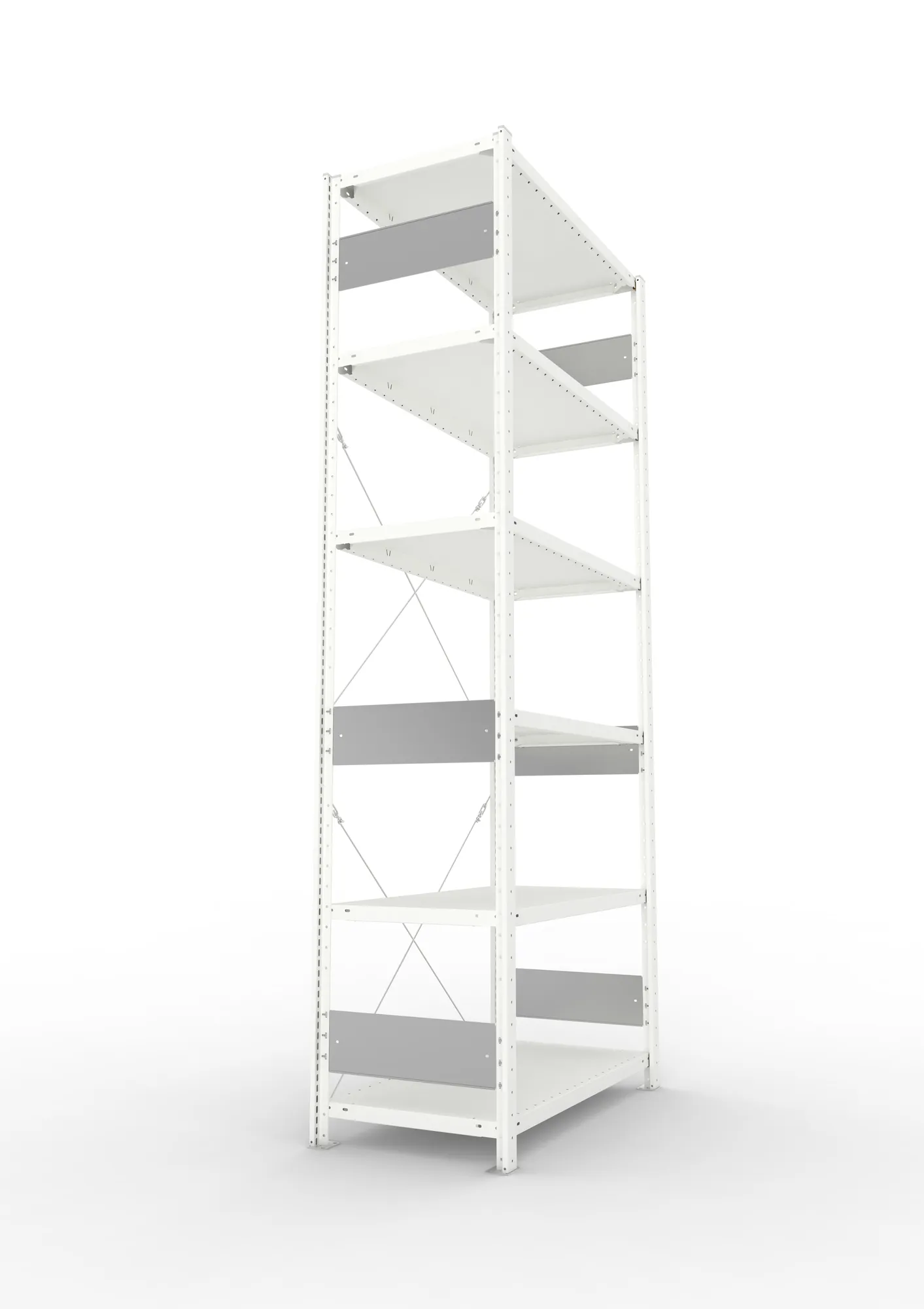 META CLIP S3, Fachbodenregal, Grundregal, 2500 x 1000 x 500 mm, Fachlast 150 kg, 6 Ebenen, RAL 7035 – Seitenansicht