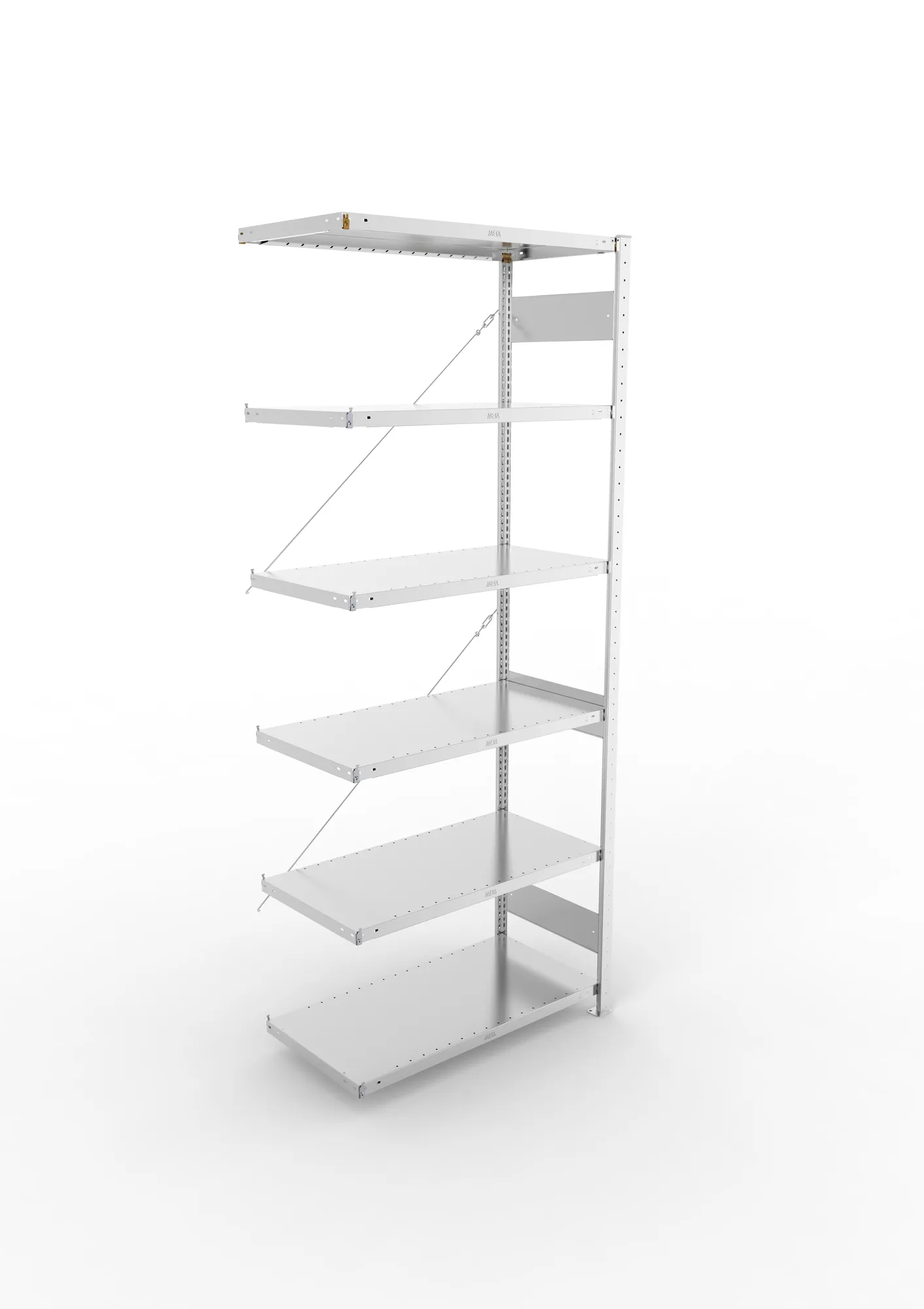 META CLIP, Fachbodenregal, Anbauregal, 2500 x 1000 x 500 mm, Fachlast 230 kg, 6 Ebenen, verzinkt – Ansicht von oben