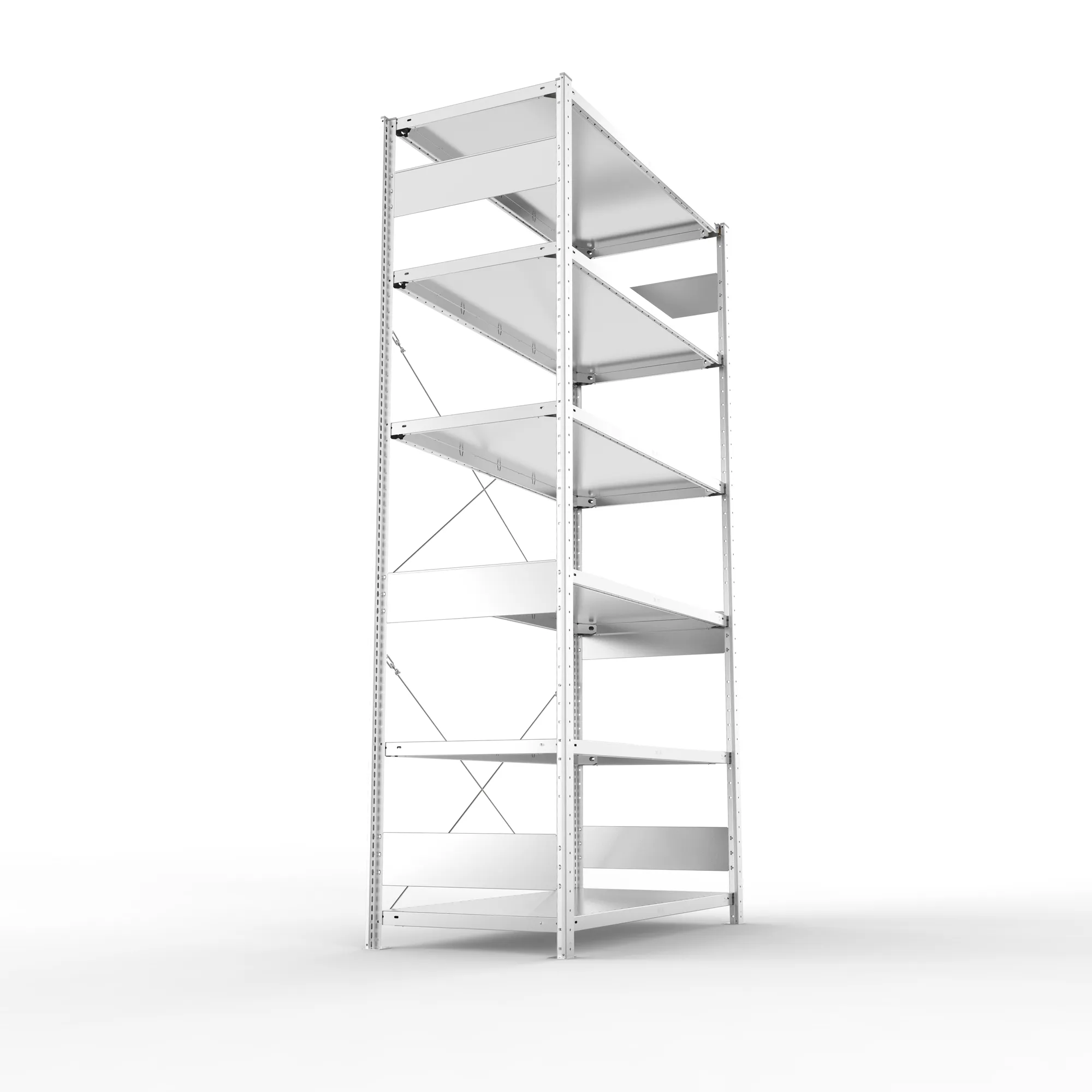 META CLIP S3, Fachbodenregal, Grundregal, 2500 x 1300 x 600 mm, Fachlast 150 kg, 6 Ebenen, verzinkt – Seitenansicht