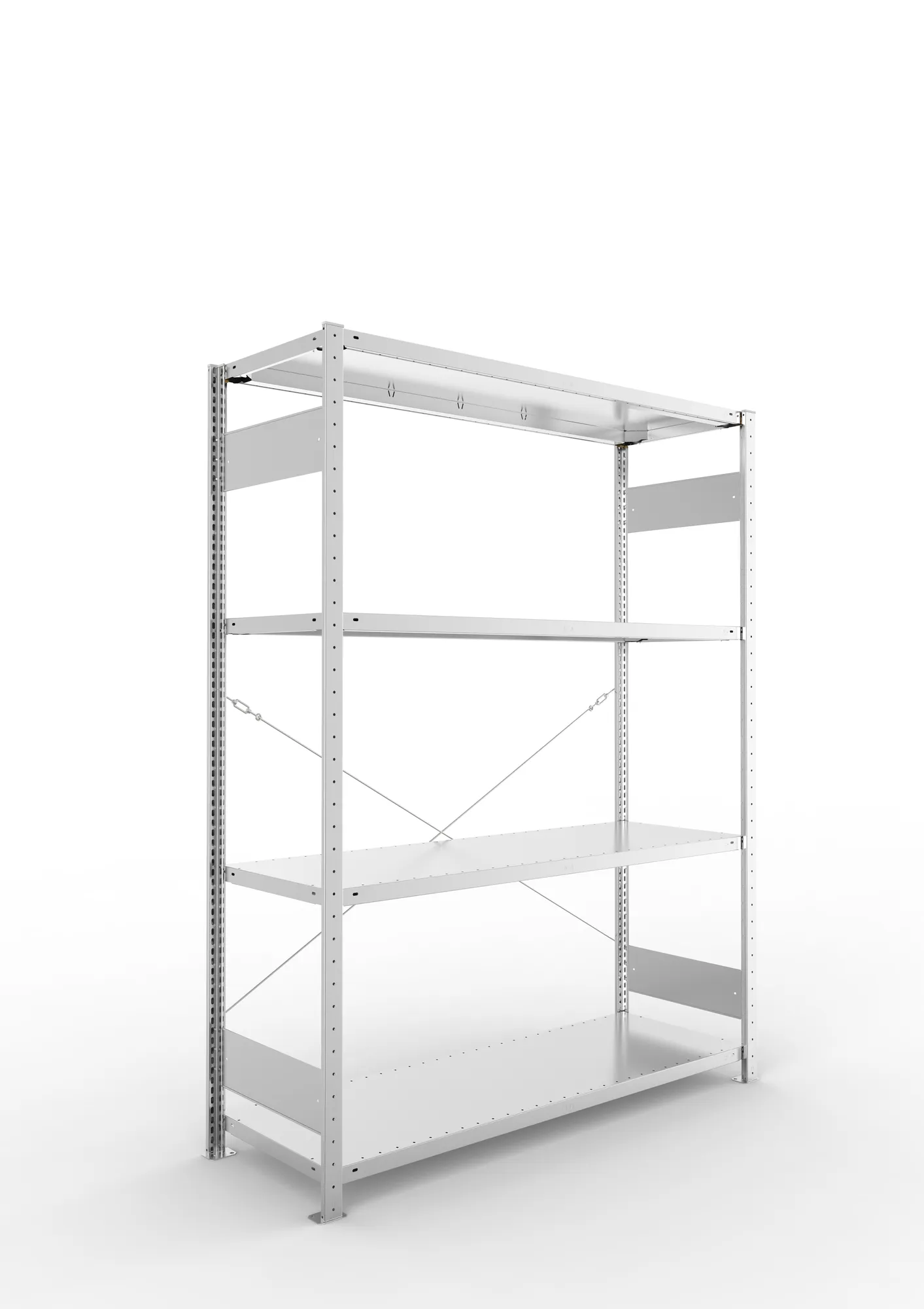 META CLIP S3, Fachbodenregal, Grundregal, 2000 x 1500 x 500 mm, Fachlast 200 kg, 4 Ebenen, verzinkt – Ansicht in Blickhöhe