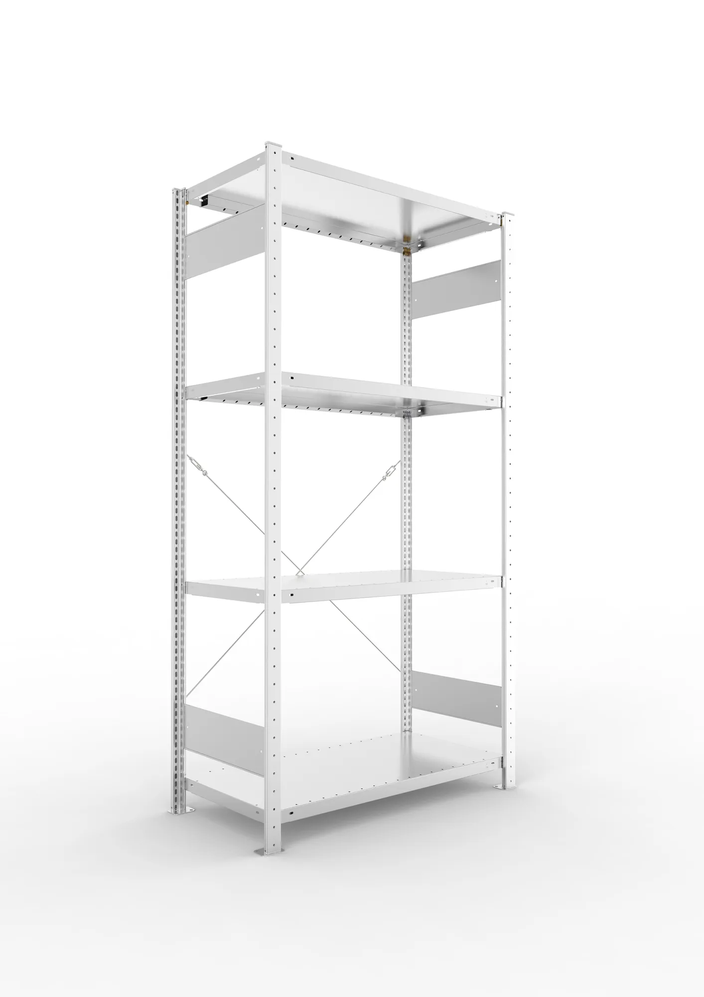 META CLIP SET, Fachbodenregal, Grundregal, 2000 x 1000 x 500 mm, Fachlast 230 kg, 4 Ebenen, verzinkt – Ansicht in Blickhöhe