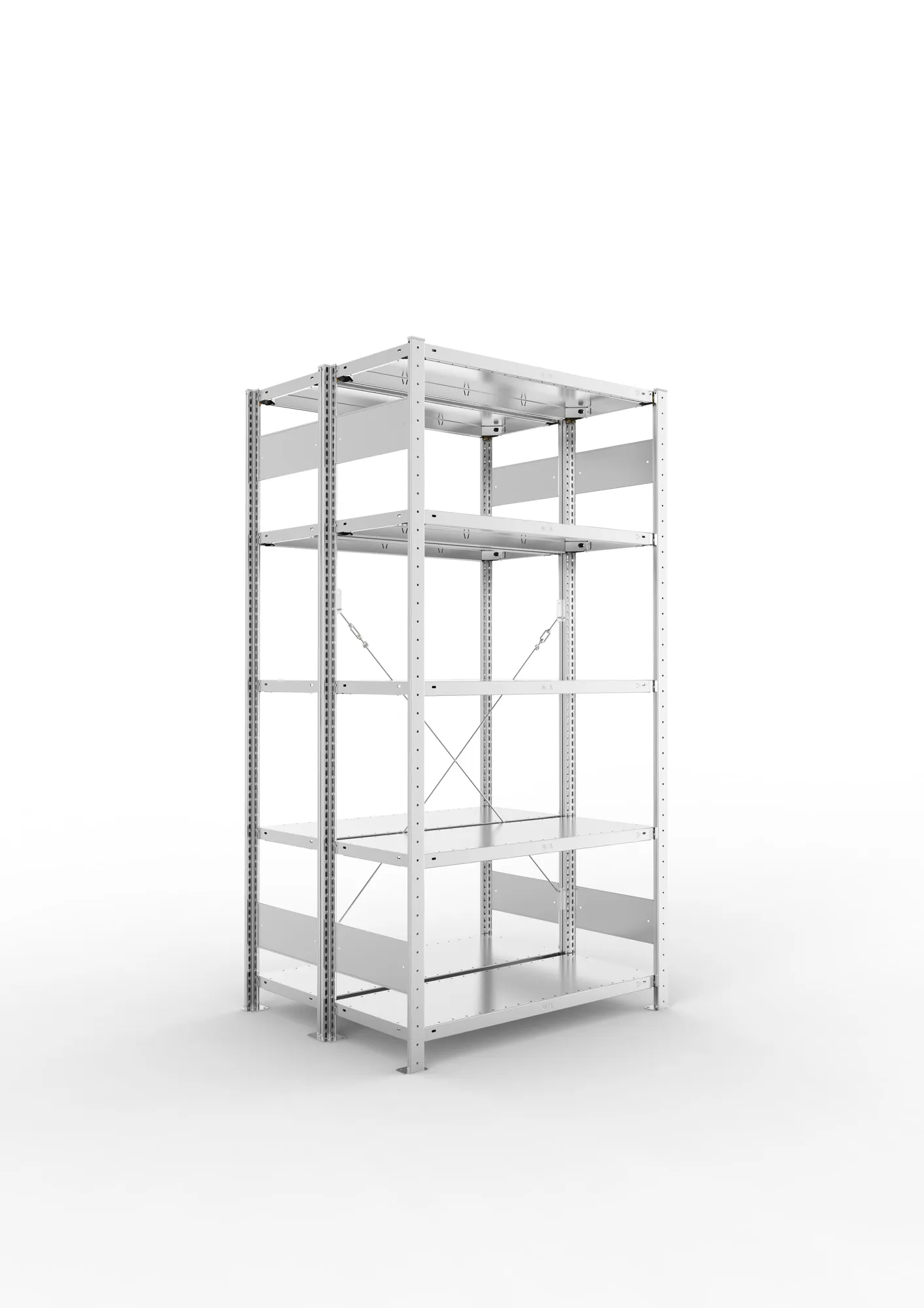META CLIP, Fachbodenregal, Doppel-Grundregal, 2000 x 1000 x 400 mm, Fachlast 150 kg, 5 Ebenen, verzinkt – Ansicht in Blickhöhe