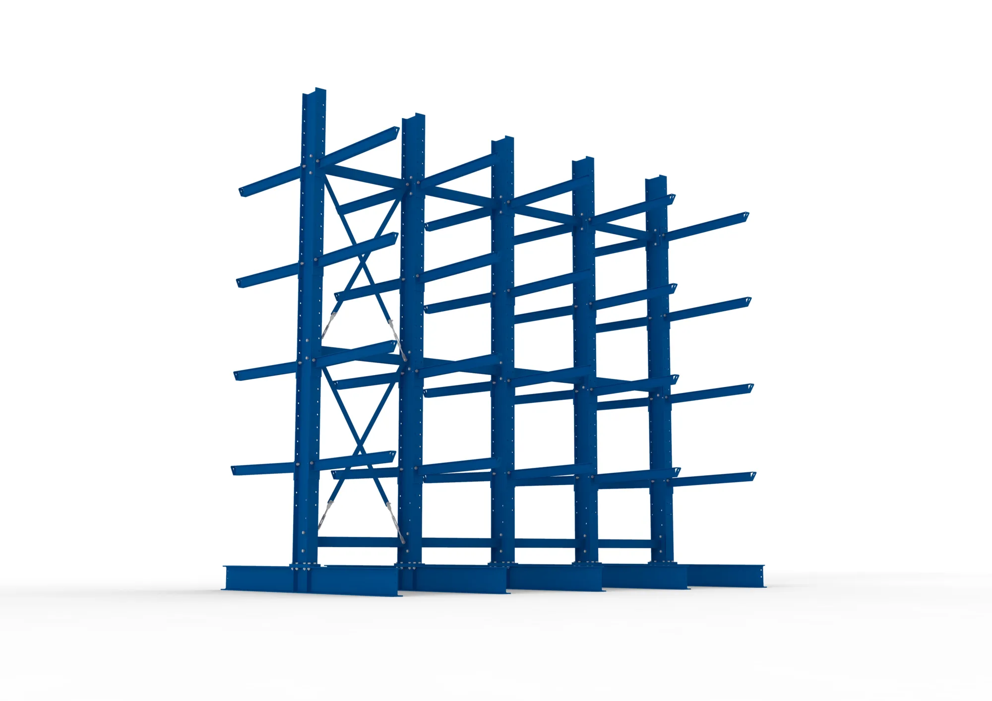 META MULTISTRONG H, Kragarmregal, 4 Felder, 4000 x 4000 x 1000 mm, Armlast 505 kg, doppelseitig, 4+1 Ebenen – Ansicht von unten