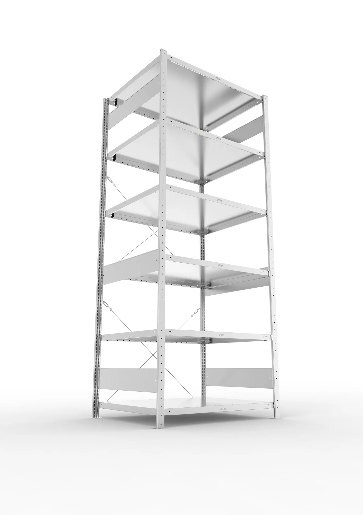 META CLIP, Fachbodenregal, Grundregal, 2500 x 1000 x 800 mm, Fachlast 230 kg, 6 Ebenen, verzinkt – Ansicht von unten