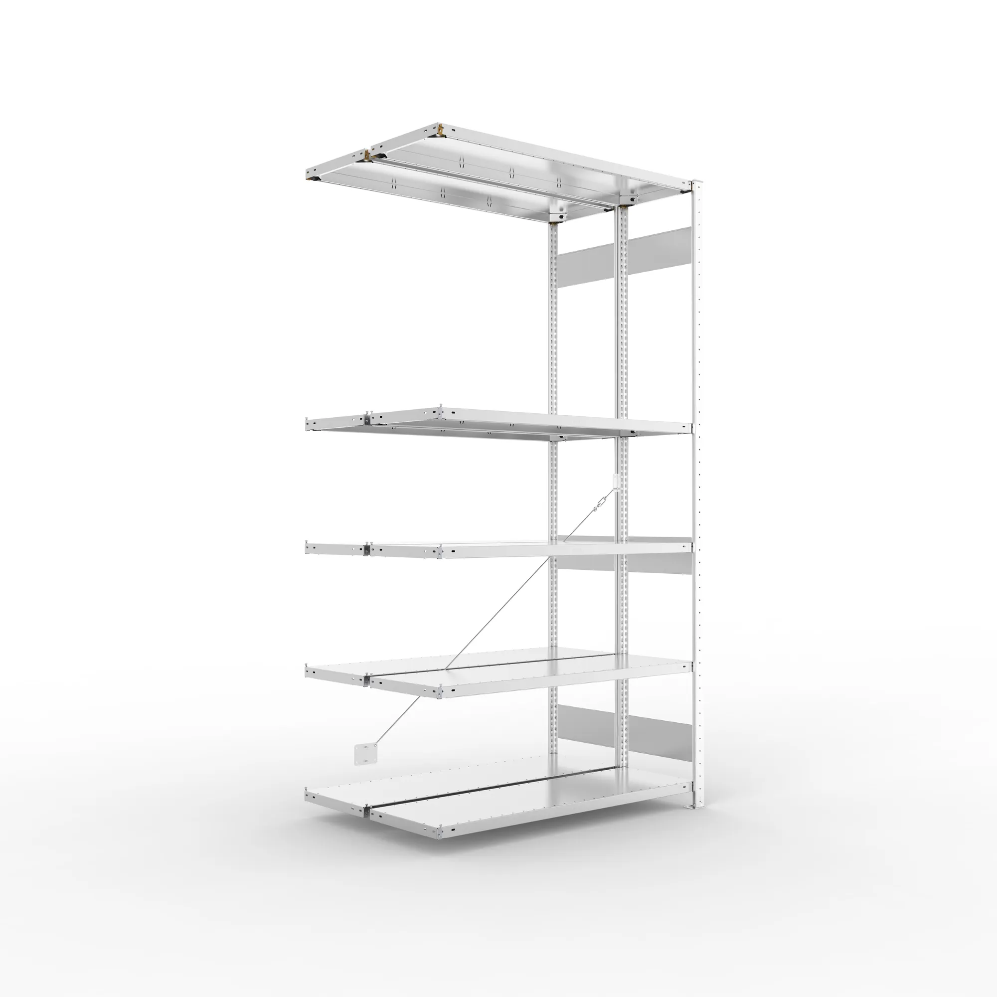 META CLIP S3, Fachbodenregal, Doppel-Anbauregal, 2500 x 1300 x 400 mm, Fachlast 230 kg, 6 Ebenen, verzinkt – Ansicht in Blickhöhe