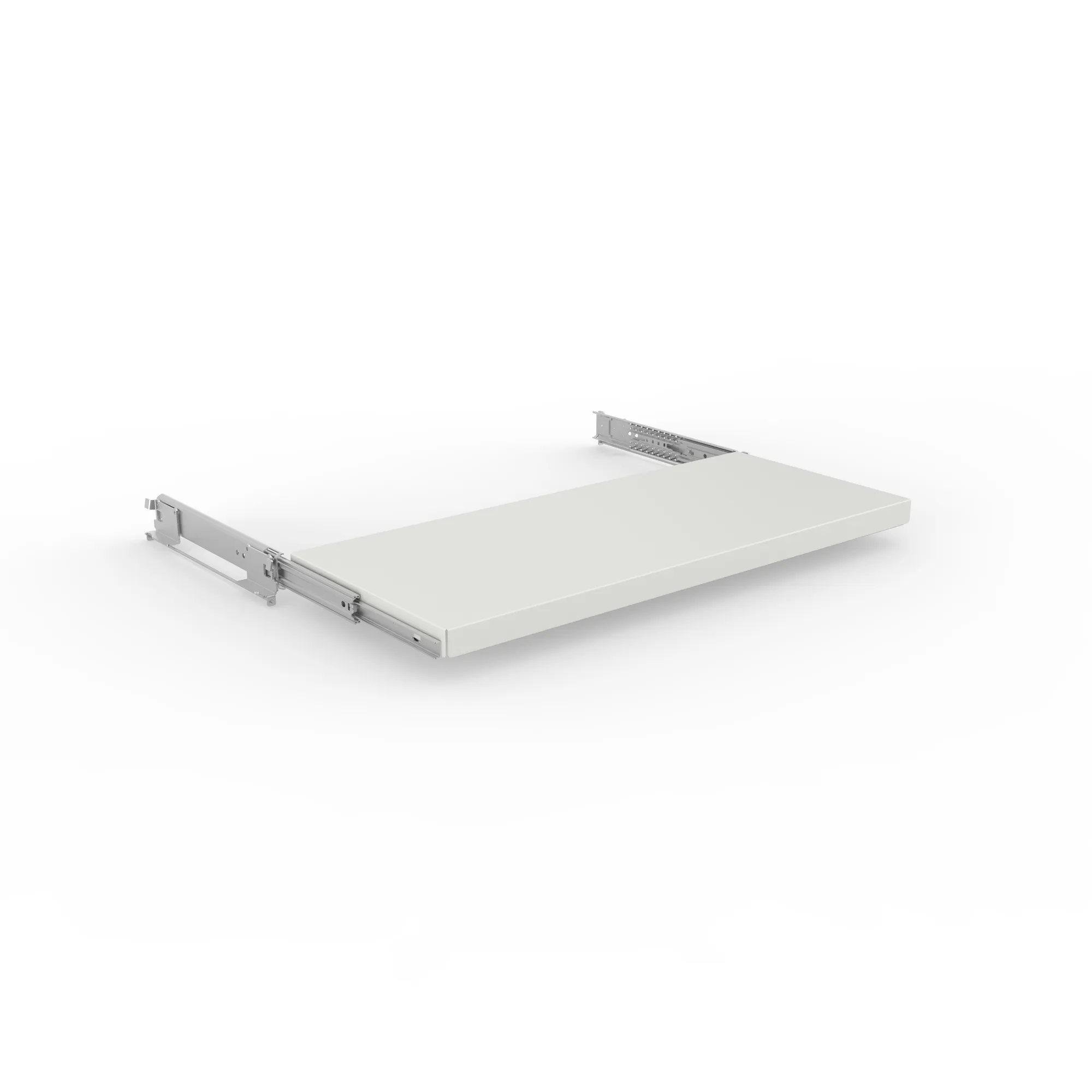META CLIP, Fachboden ausziehbar, 1000 x 400 mm, RAL 7035, inkl. Auszug – Ansicht in Blickhöhe