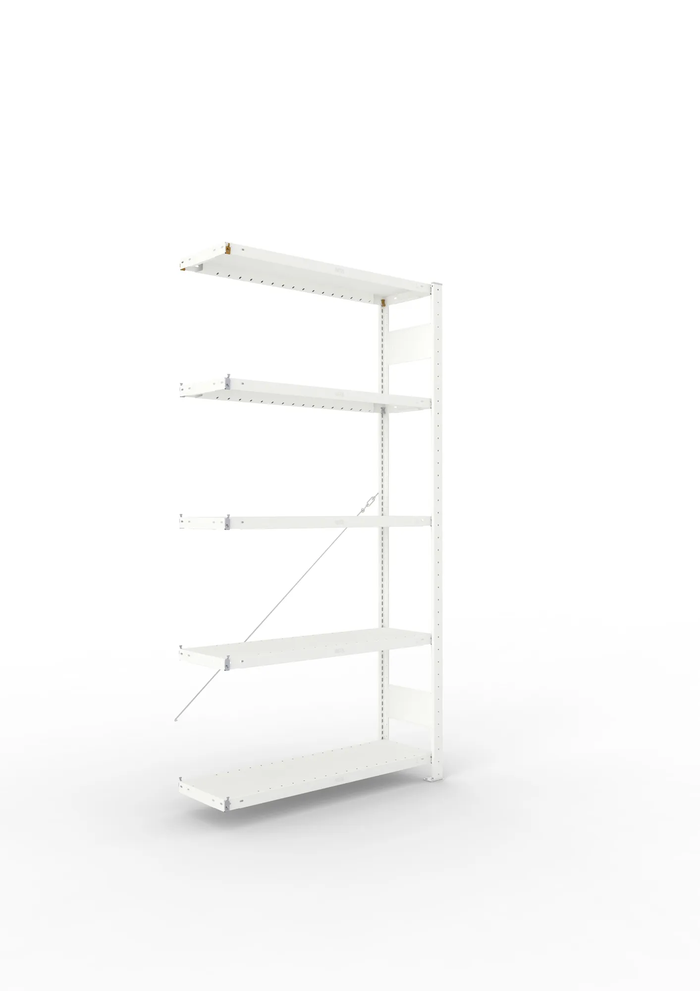 META CLIP, Fachbodenregal, Anbauregal, 2000 x 1000 x 300 mm, Fachlast 230 kg, 5 Ebenen, RAL 7035 – Ansicht in Blickhöhe