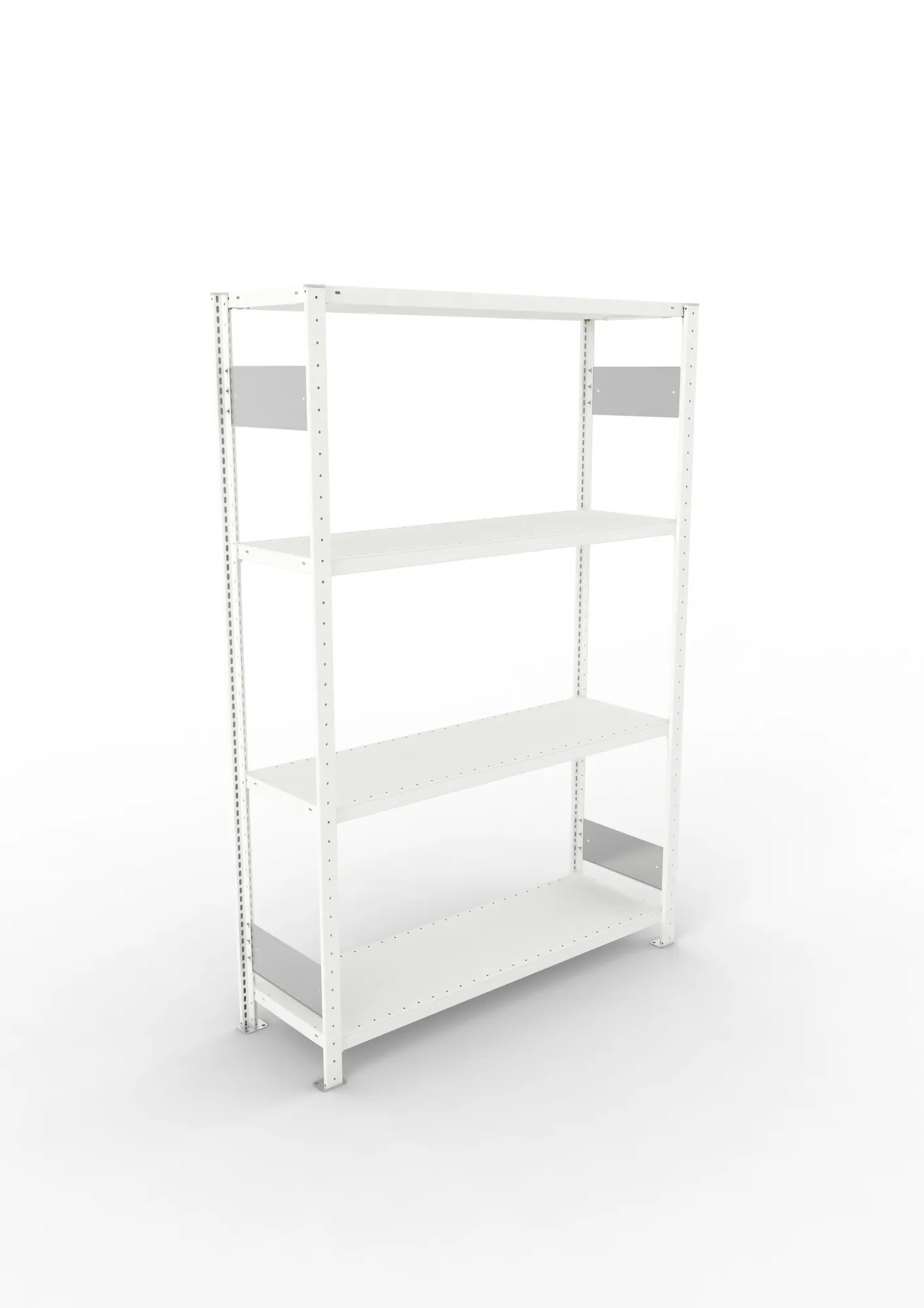 META CLIP S3, Fachbodenregal, Grundregal, 2000 x 1300 x 400 mm, Fachlast 230 kg, 4 Ebenen, Längsriegel, RAL 7035 – Ansicht von oben