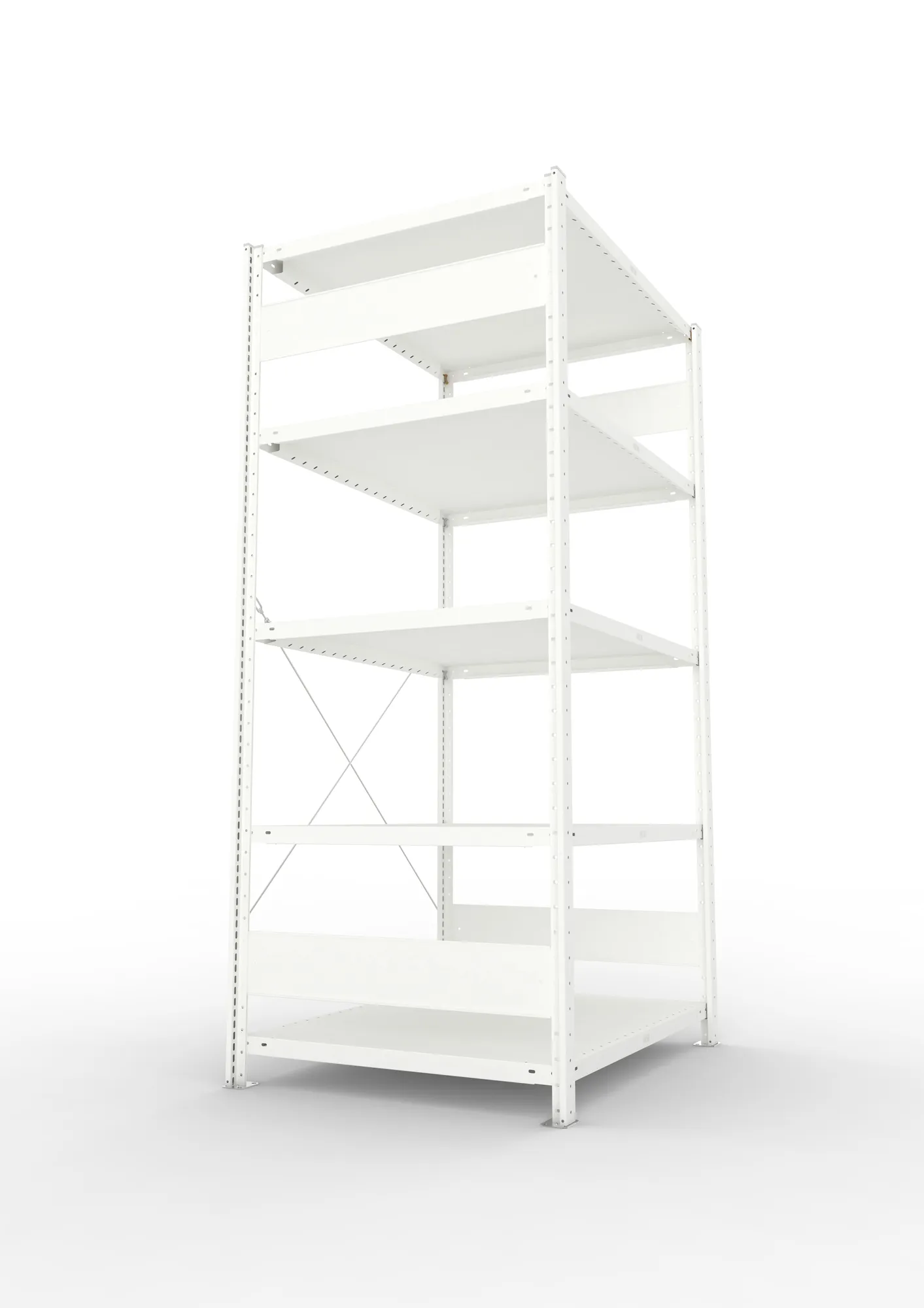 META CLIP, Fachbodenregal, Grundregal, 2000 x 1000 x 800 mm, Fachlast 230 kg, 5 Ebenen, RAL 7035 – Seitenansicht