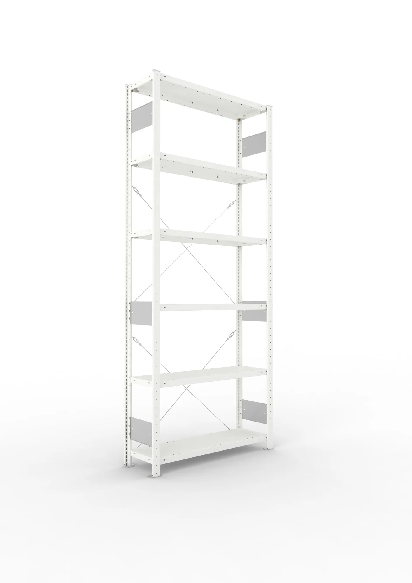 META CLIP S3, Fachbodenregal, Grundregal, 2500 x 1000 x 300 mm, Fachlast 150 kg, 6 Ebenen, RAL 7035 – Ansicht in Blickhöhe