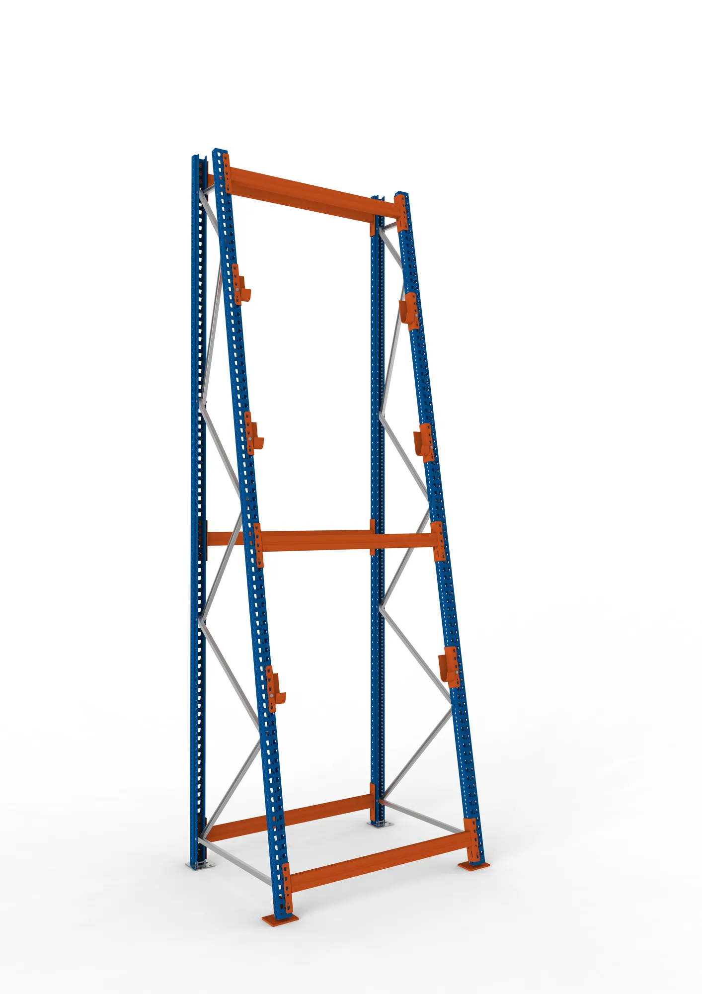 META MULTIPAL, Kabeltrommelregal, Grundregal, 4400 x 1300 x 1100 mm, Feldlast 2250 kg, 3 Ebenen, Typ 3/A-Ständer, RAL 5010 – Ansicht in Blickhöhe