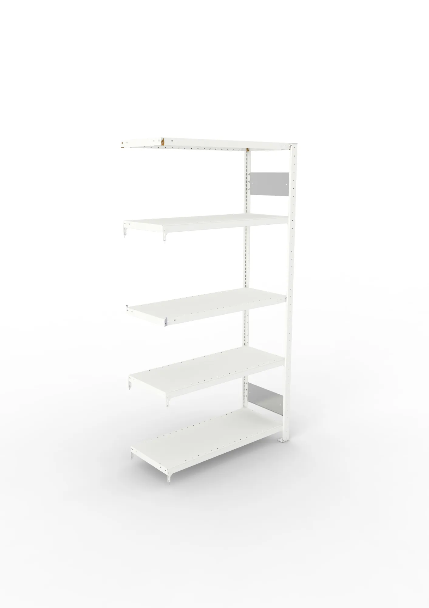 META CLIP S3, Fachbodenregal, Anbauregal, 2000 x 1000 x 400 mm, Fachlast 230 kg, 5 Ebenen, Längsriegel, RAL 7035 – Ansicht von oben