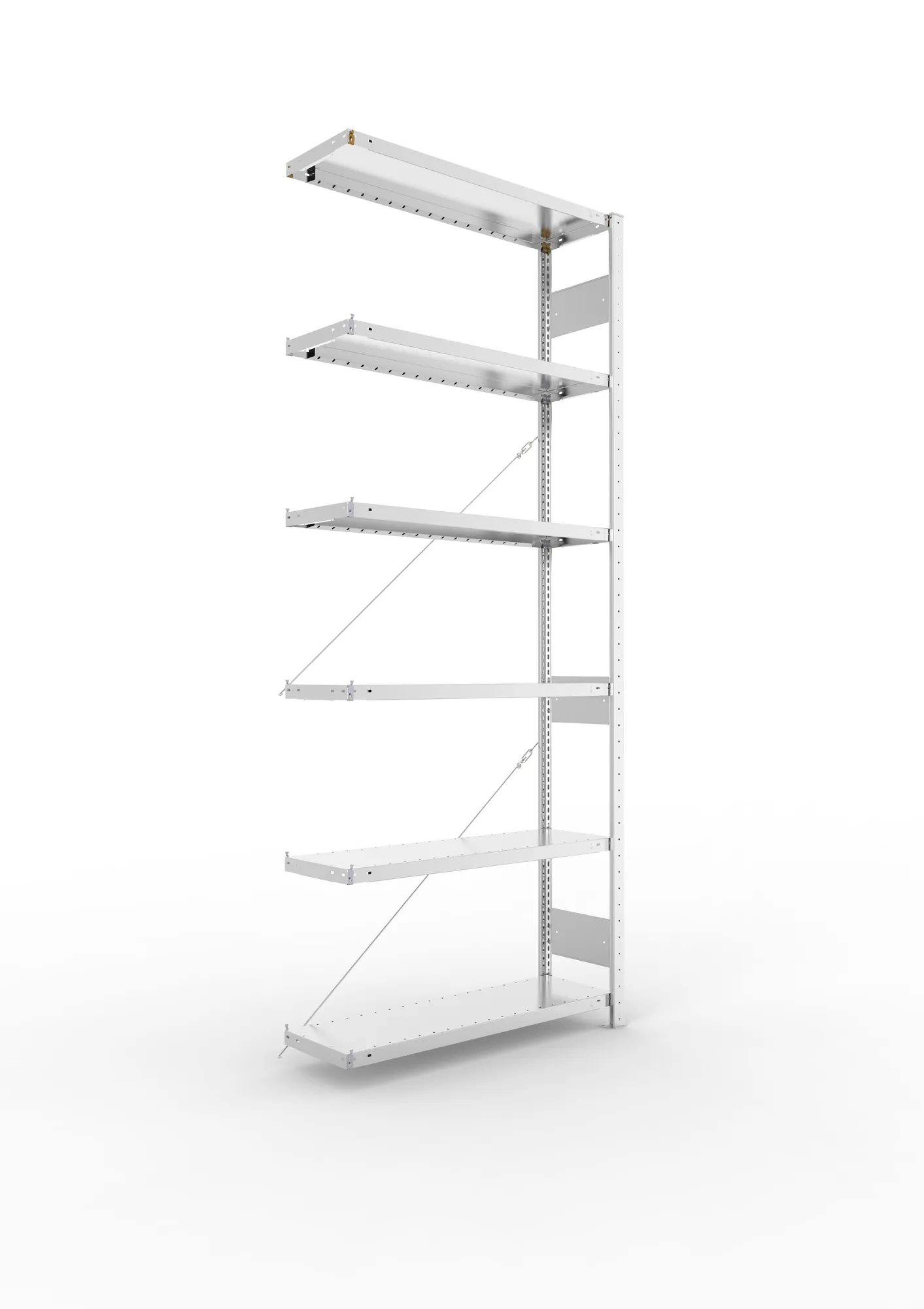 META CLIP S3, Fachbodenregal, Anbauregal, 2500 x 1000 x 300 mm, Fachlast 230 kg, 6 Ebenen, verzinkt – Ansicht in Blickhöhe