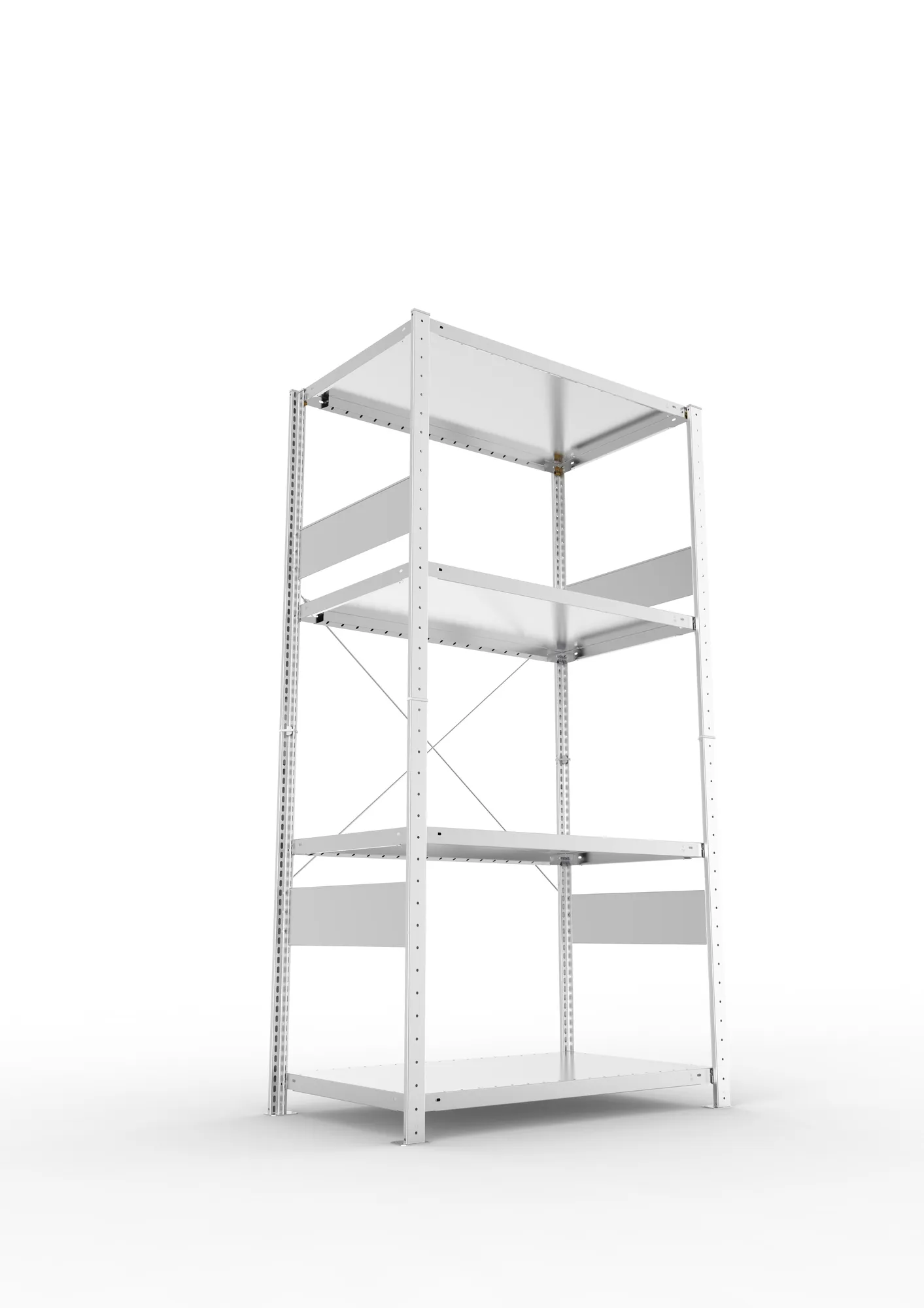 META CLIP SPLIT, Fachbodenregal, Grundregal, 2000 x 1000 x 600 mm, Fachlast 230 kg, 4 Ebenen, verzinkt – Ansicht von unten