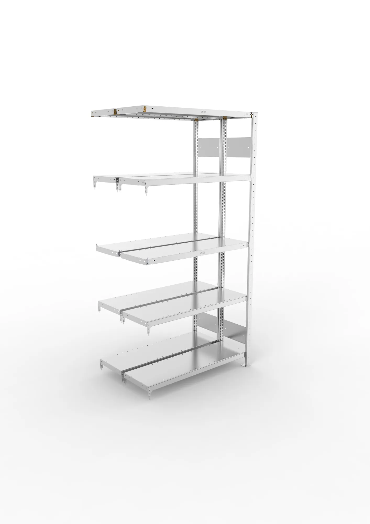 META CLIP S3, Fachbodenregal, Doppel-Anbauregal, 2000 x 1000 x 300 mm, Fachlast 230 kg, 5 Ebenen, Längsriegel, verzinkt – Ansicht von oben