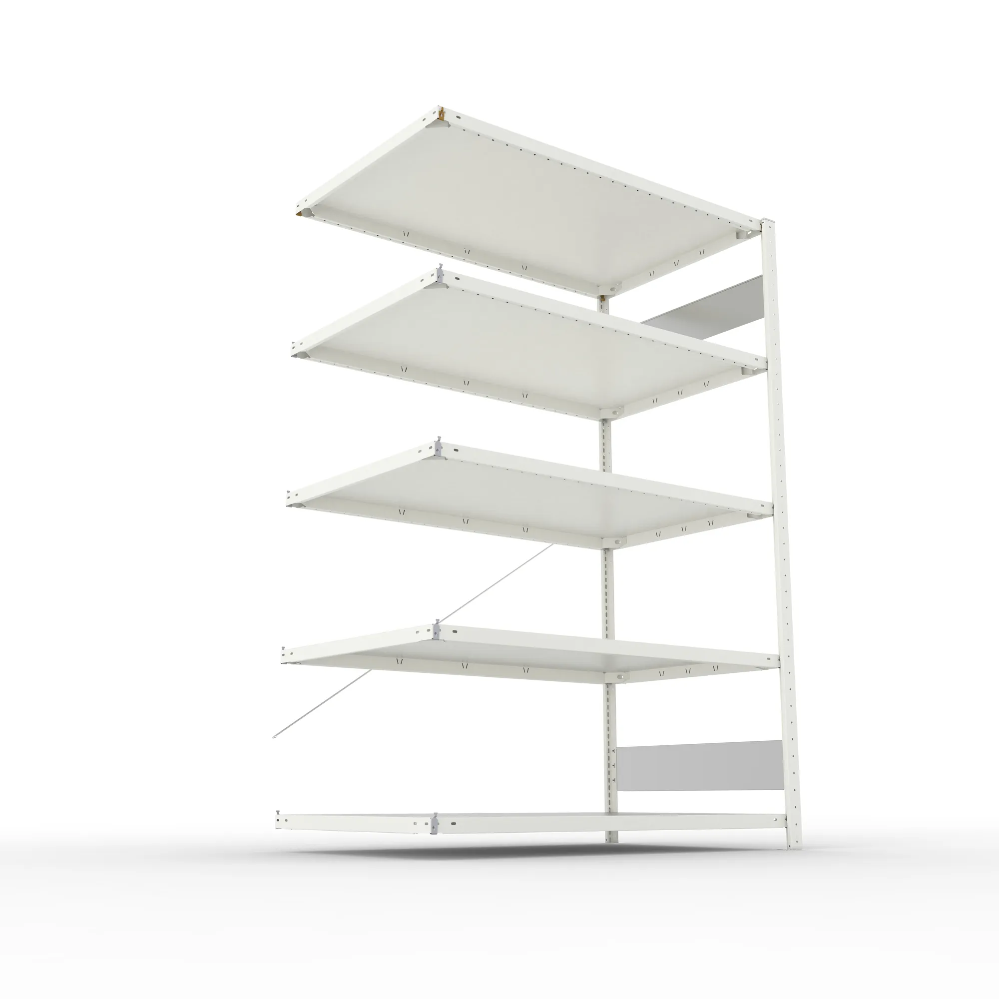 META CLIP S3, Fachbodenregal, Anbauregal, 2000 x 1300 x 800 mm, Fachlast 230 kg, 5 Ebenen, RAL 7035 – Ansicht von unten