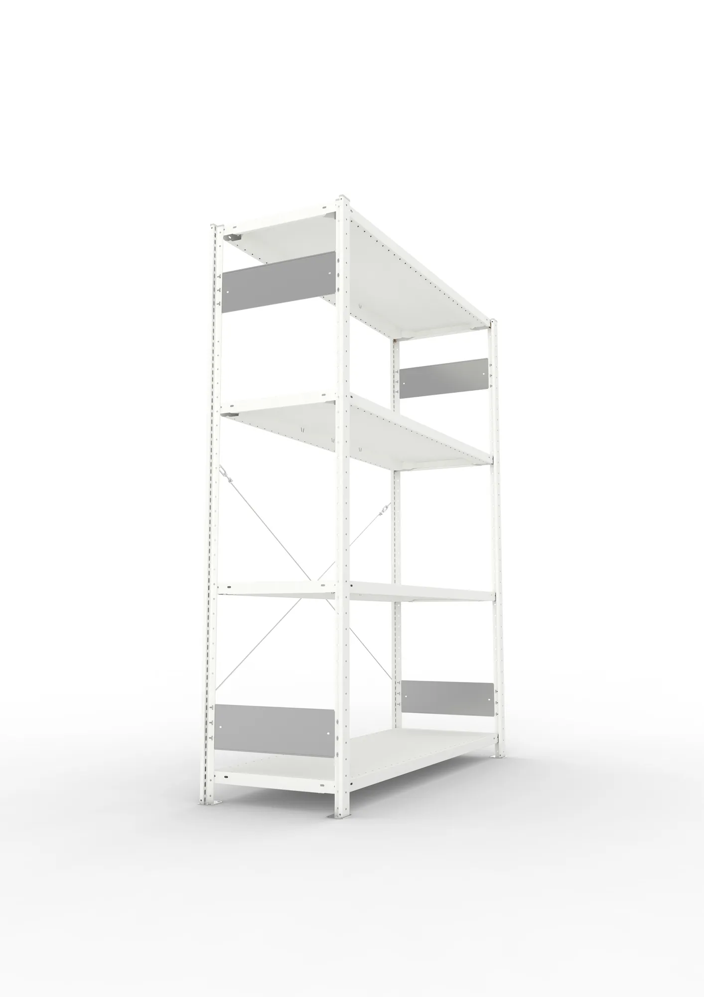 META CLIP S3, Fachbodenregal, Grundregal, 2000 x 1500 x 500 mm, Fachlast 200 kg, 4 Ebenen, RAL 7035 – Seitenansicht