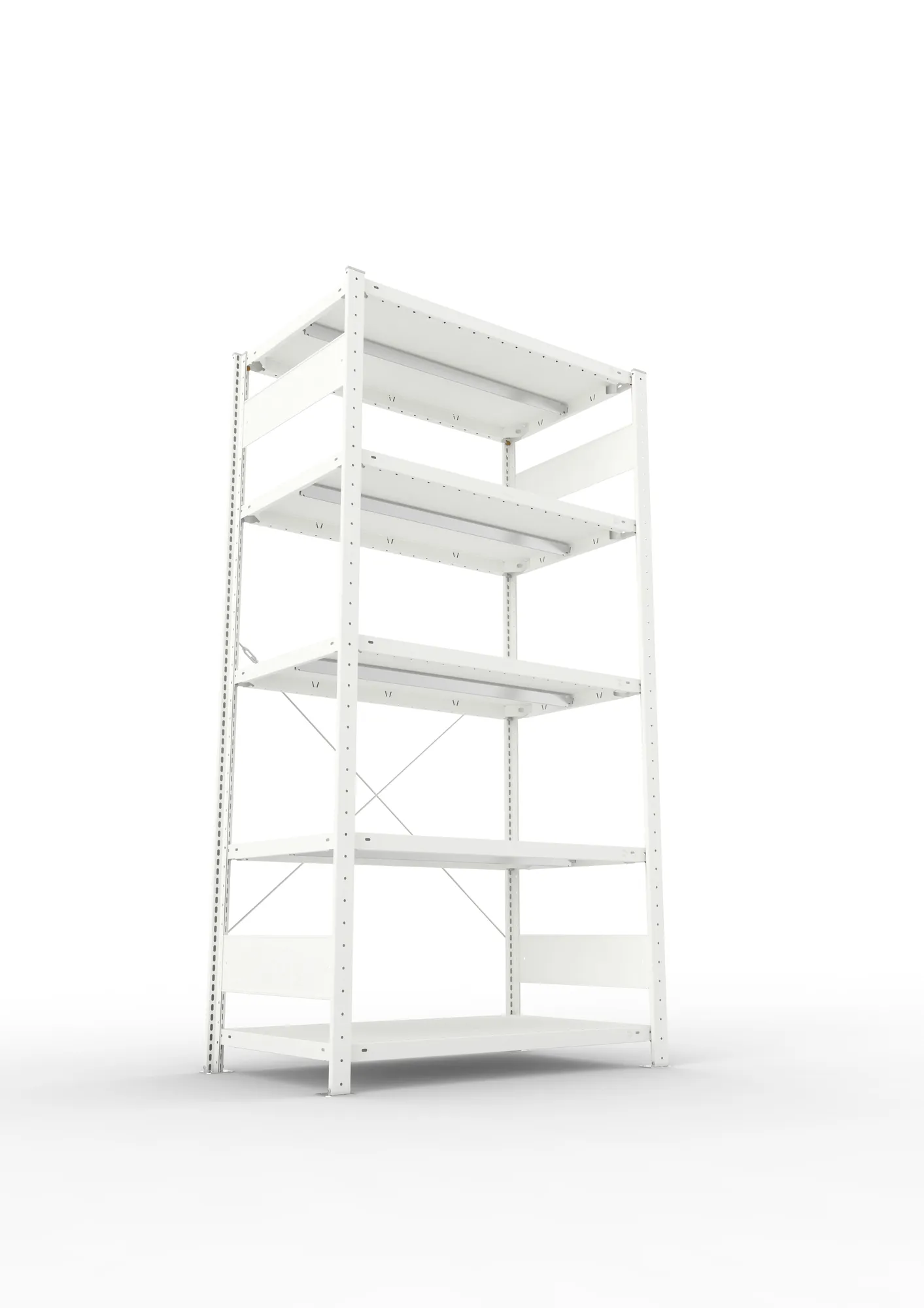 META CLIP, Fachbodenregal, Grundregal, 2000 x 1000 x 600 mm, Fachlast 330 kg, 5 Ebenen, RAL 7035 – Ansicht von unten