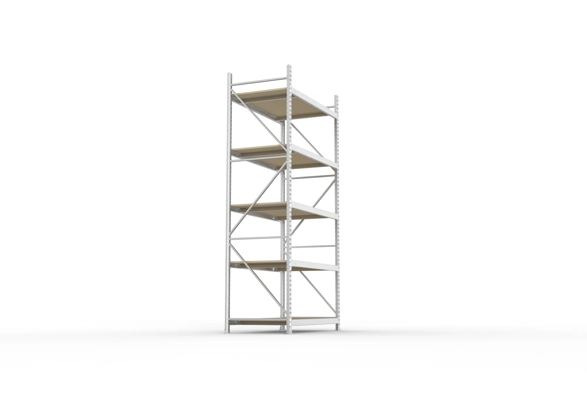 META MINI-RACK, Weitspannregal, Grundregal, 3000 x 1400 x 800 mm, Fachlast 600 kg, Spanplattenböden, 5 Ebenen – Seitenansicht