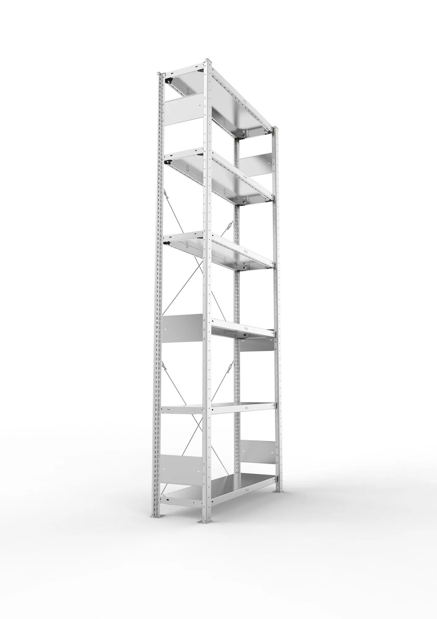 META CLIP S3, Fachbodenregal, Grundregal, 2500 x 1000 x 300 mm, Fachlast 150 kg, 6 Ebenen, verzinkt – Seitenansicht