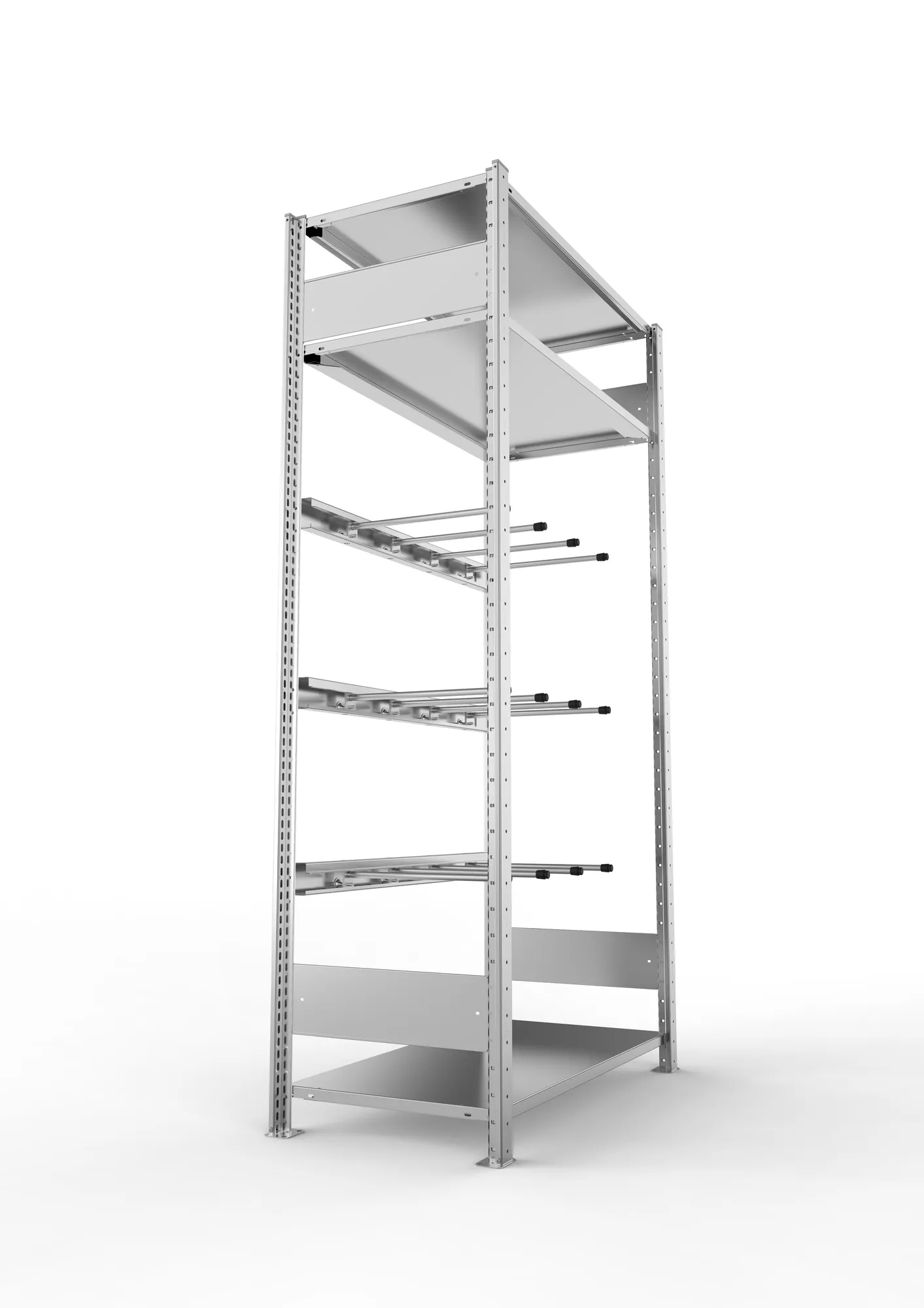 META CLIP, Keilriemenregal, Grundregal, 2000 x 1000 x 500 mm, 3 Ebenen, verzinkt – Seitenansicht